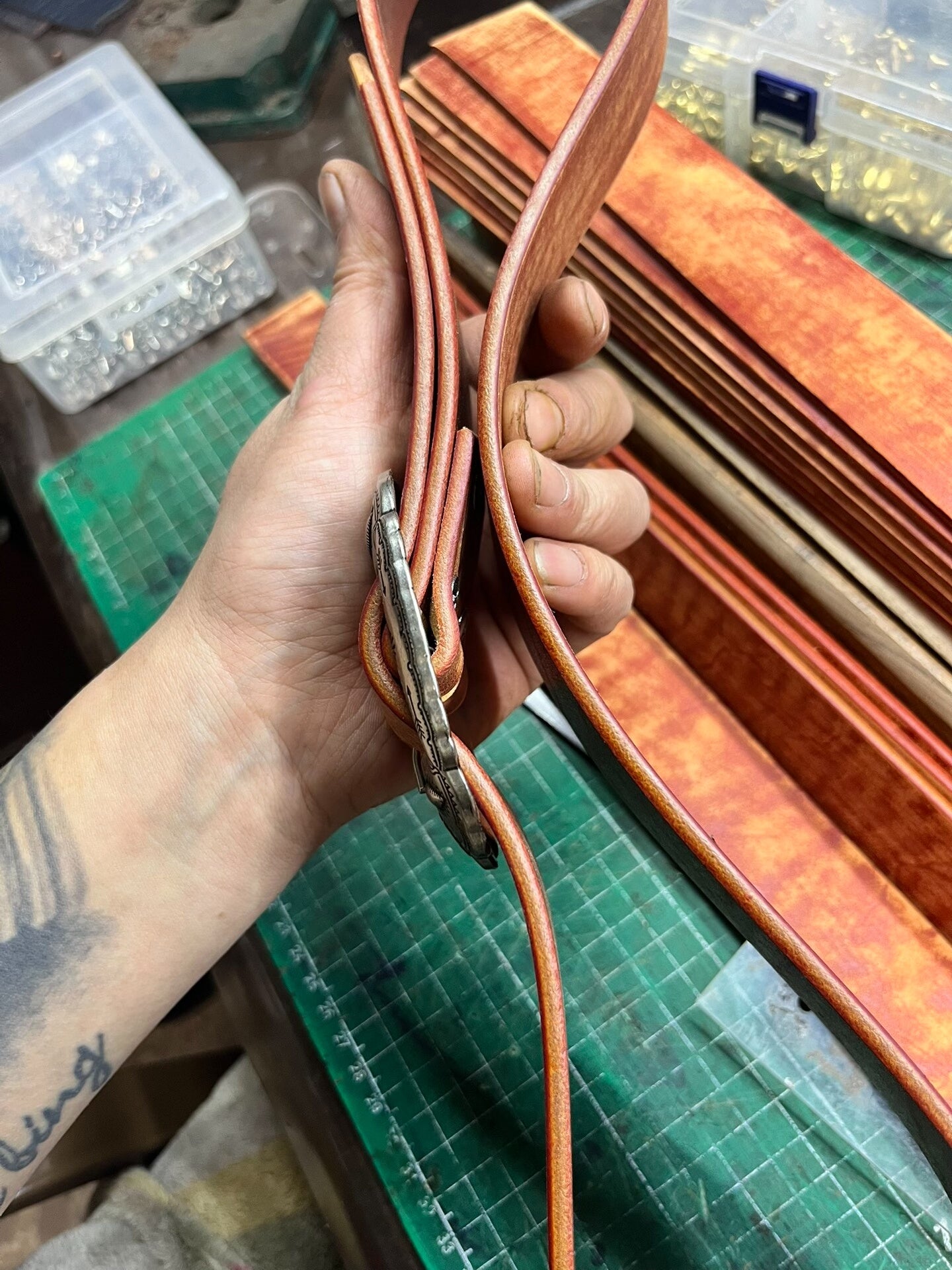 Vintage handmade cowhide leather belt on clearance