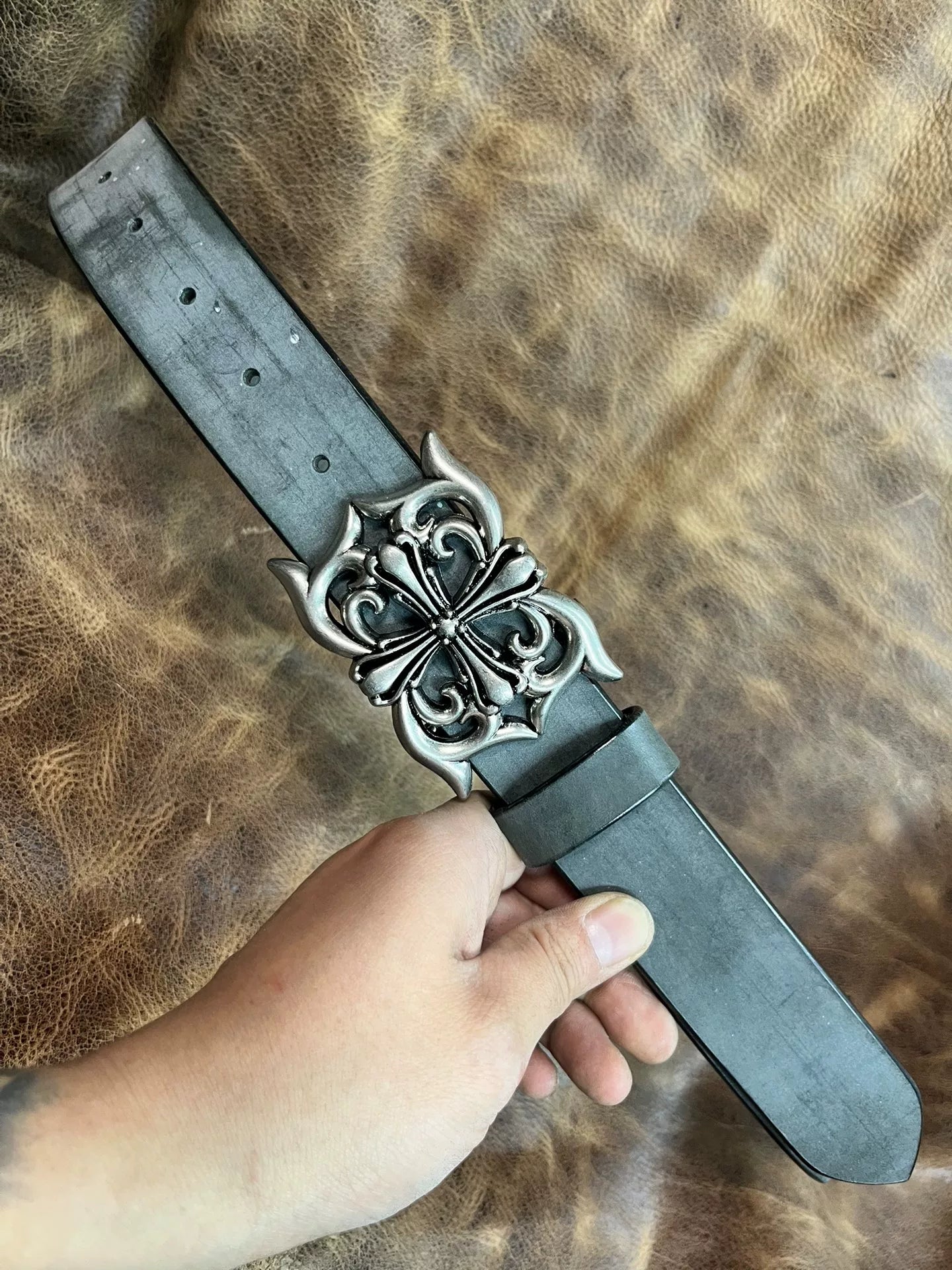 Italian bridle and handmade belt with Crocodile heart buckle