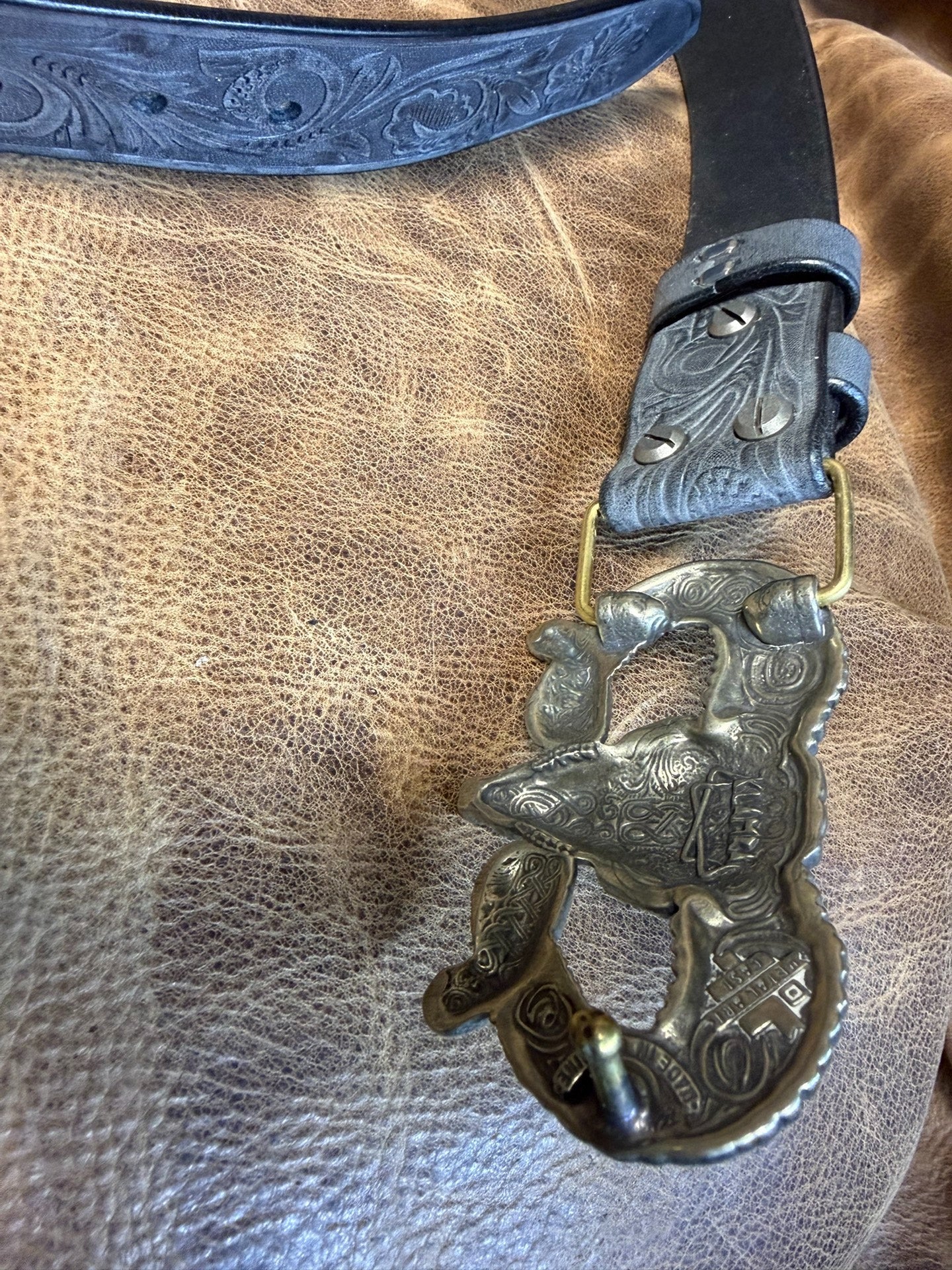 The Italian horse-rein carved handmade belt is custom-made