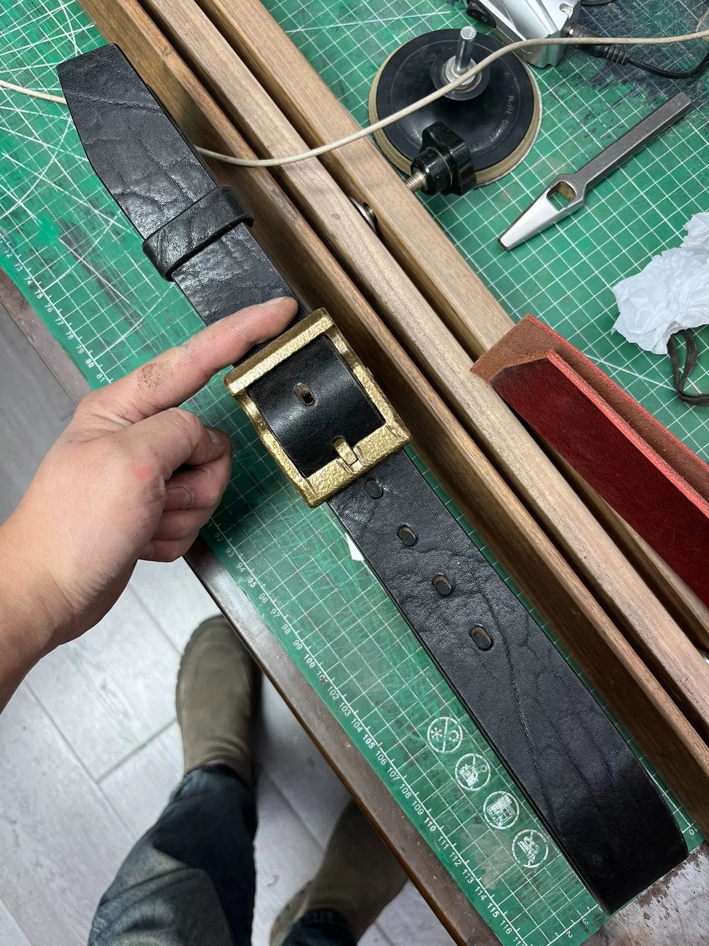 6.5mm Hand-Hammered Texture Buffalo Leather Belt — 4cm Wide