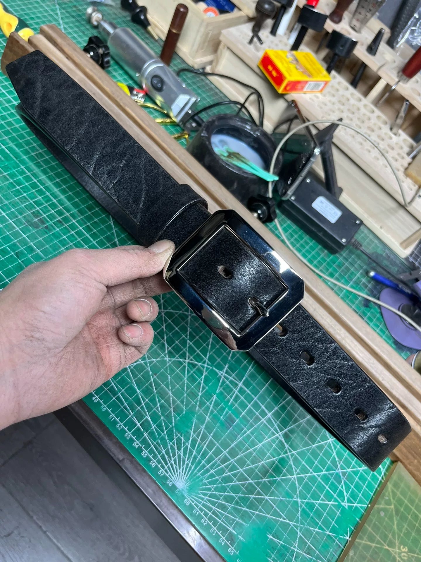 Black dyed bison leather handmade belt imported from North America