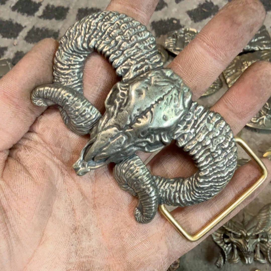 Pure copper Western Skull Sheep's Head Medium Cuban buckle