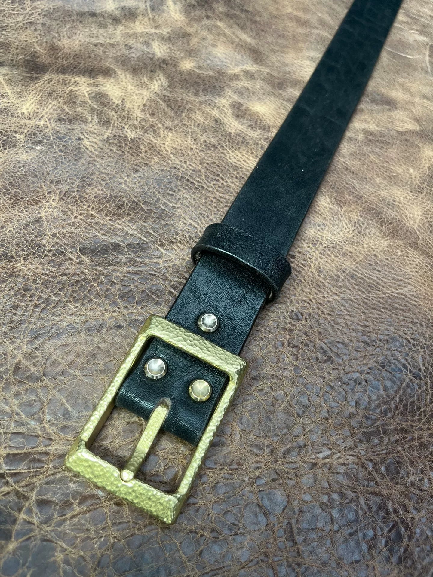 Black bison leather with solid brass hand hammered replica cow 4 be…