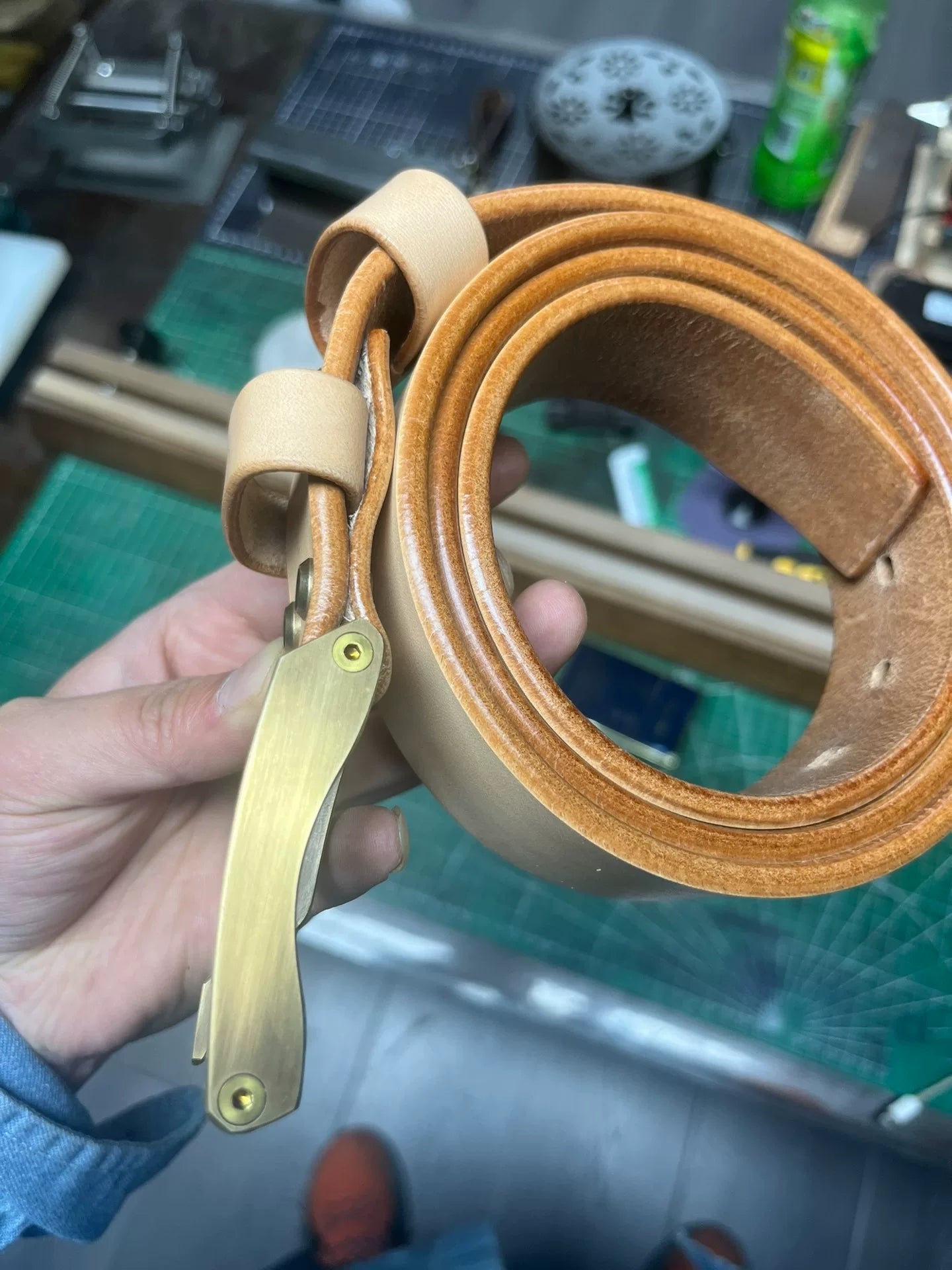 Meian with Chengfeng axis line-cut brass belt buckle men's handmade…
