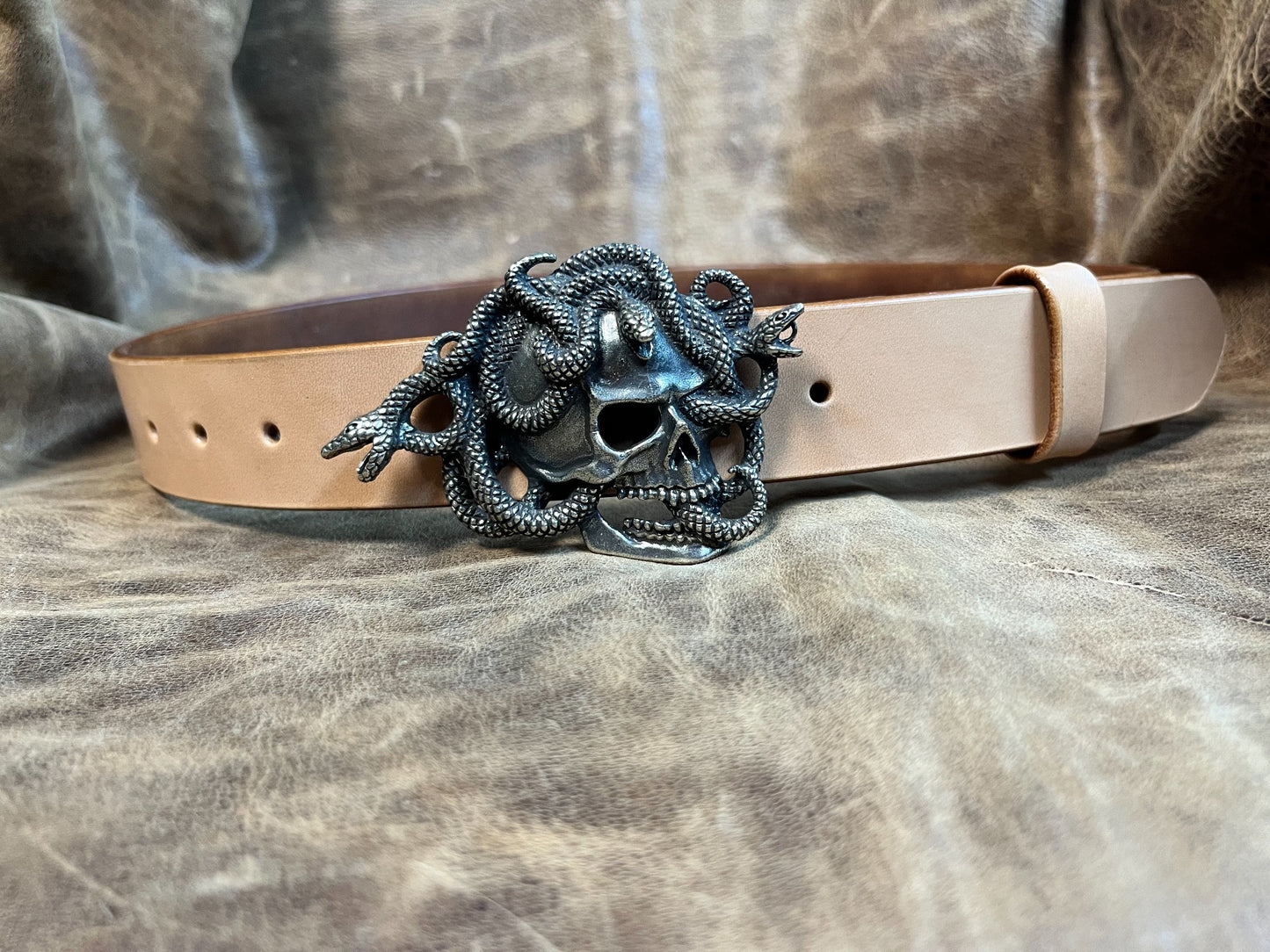 American retro skull snake pure copper and white copper belt buckle…
