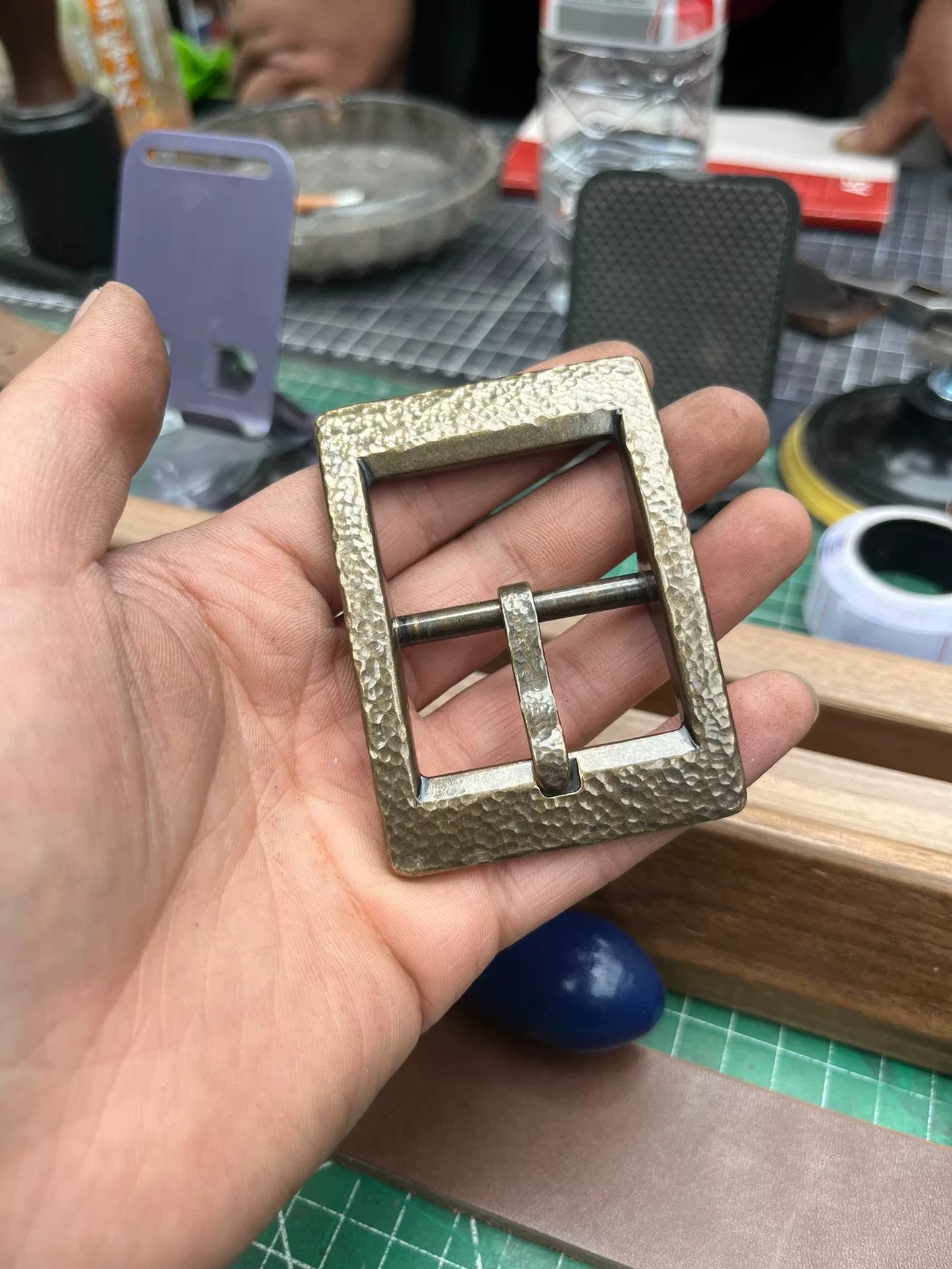 Solid copper vintage handmade hammered belt buckle