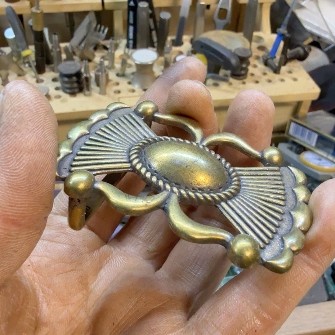 Solid brass Navajo turquoise belt buckle