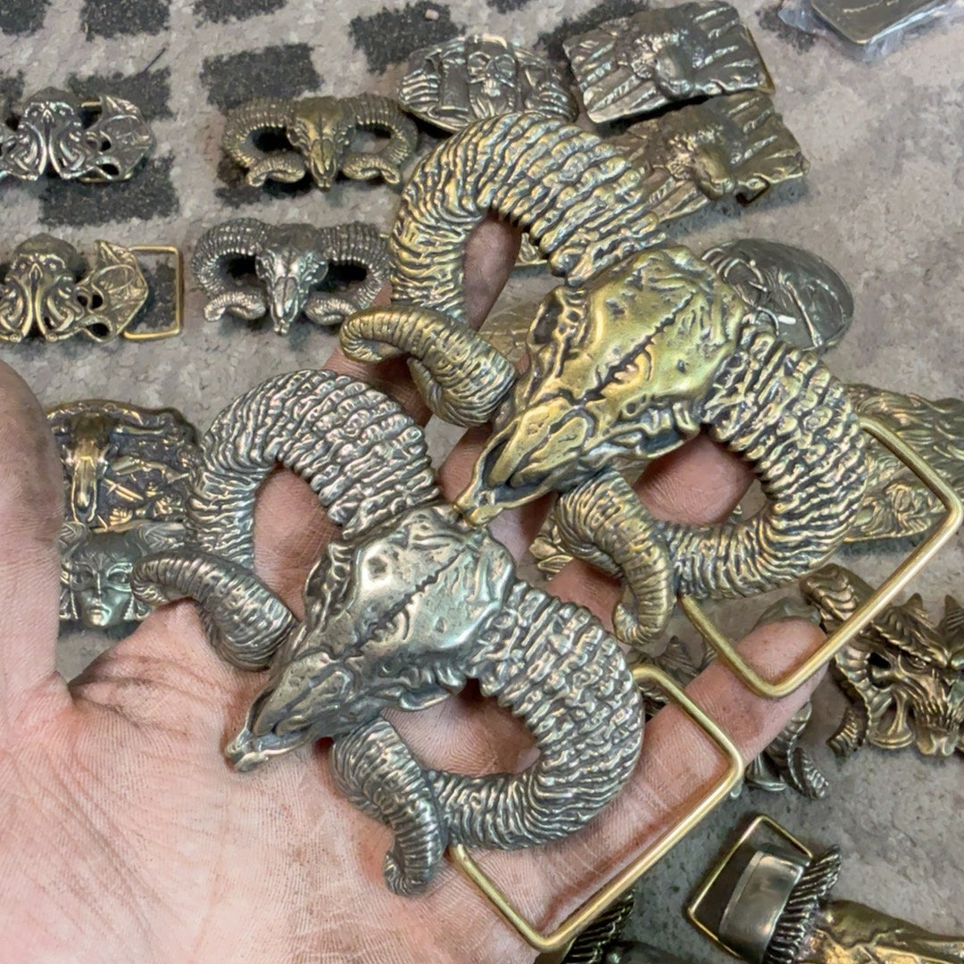 Pure copper Western Skull Sheep's Head Medium Cuban buckle