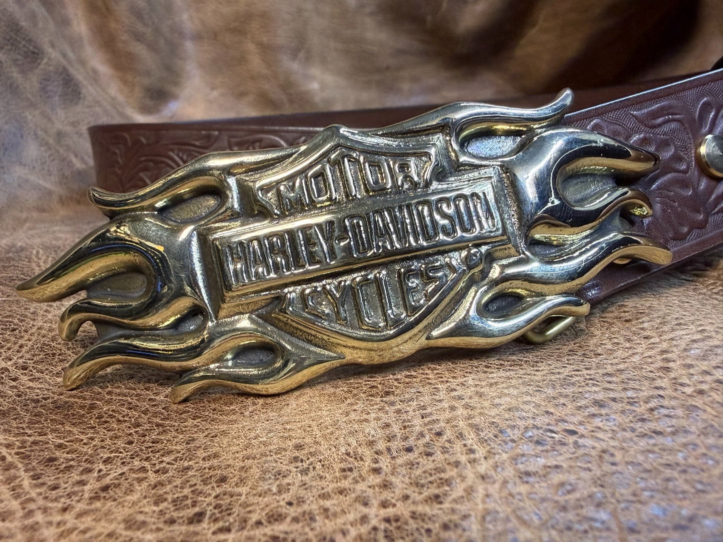 Solid Pure Brass Harley Harley Flame Smooth Buckle Handmade Belt Cu…