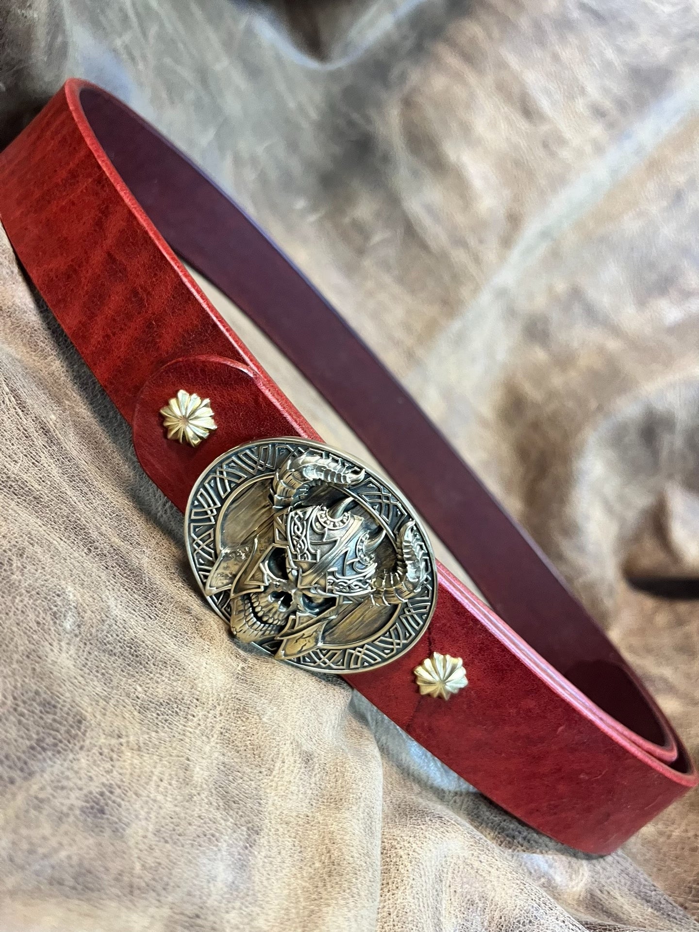 Jiayantang brass realistic undead monarch belt buckle with Italian…
