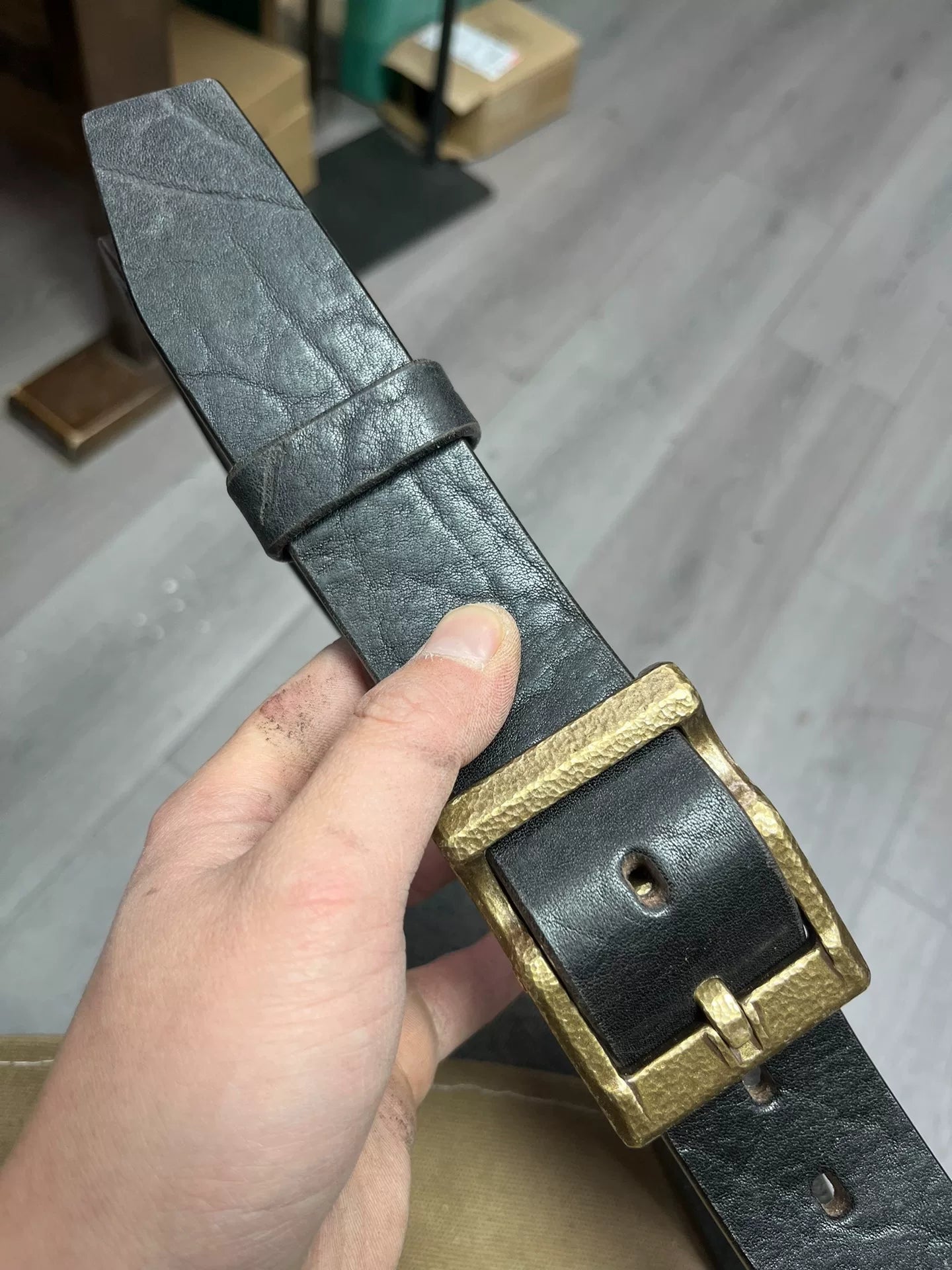 6.5mm Hand-Hammered Texture Buffalo Leather Belt — 4cm Wide