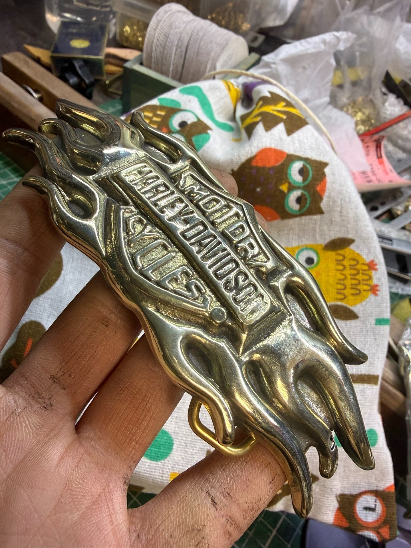 Solid pure brass Harley Harley flame smooth buckle