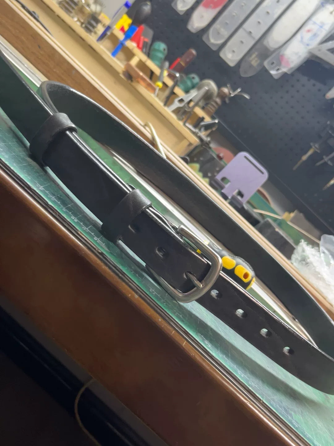 Black dyed bison leather handmade belt imported from North America