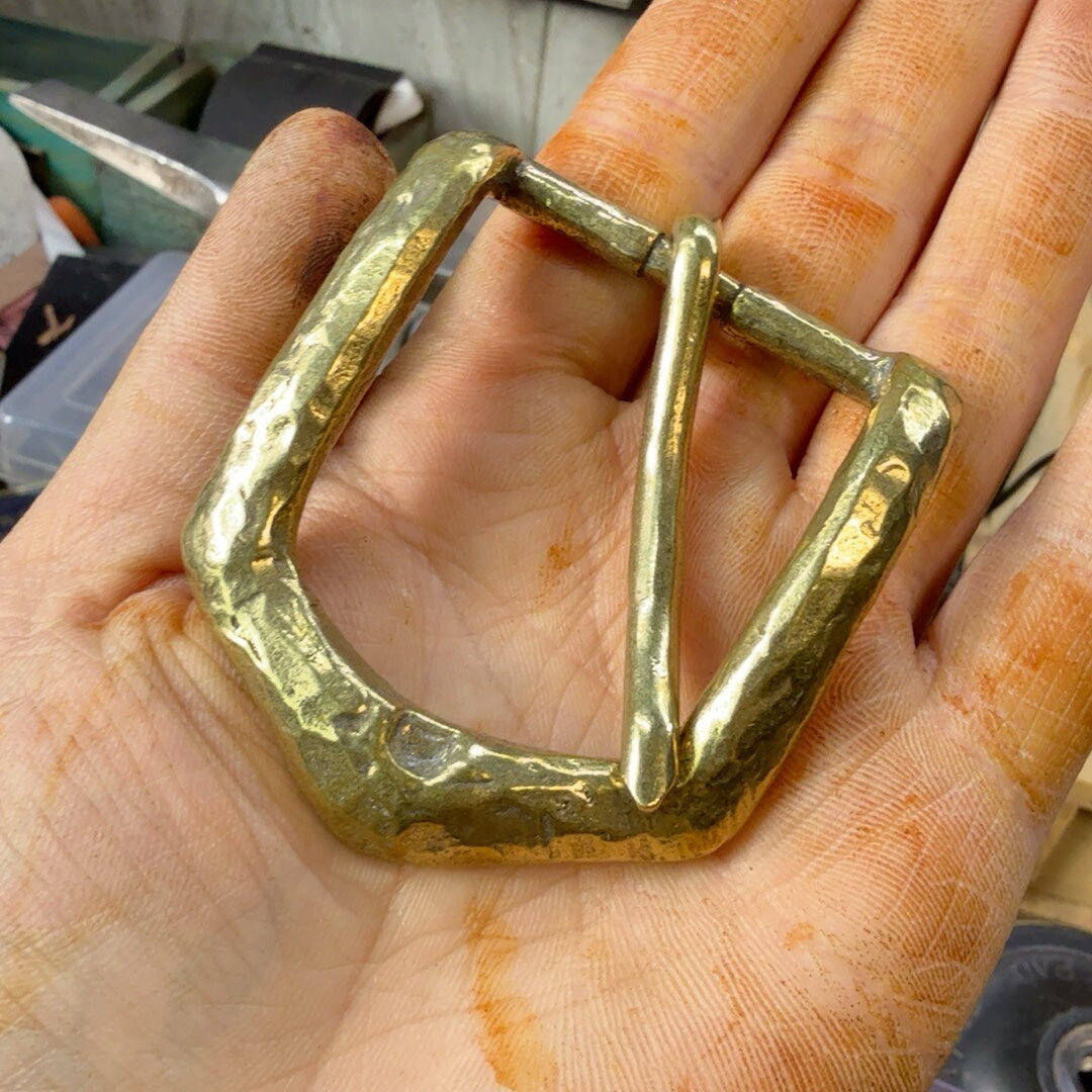Solid brass faceted belt buckle, made using the lost wax method