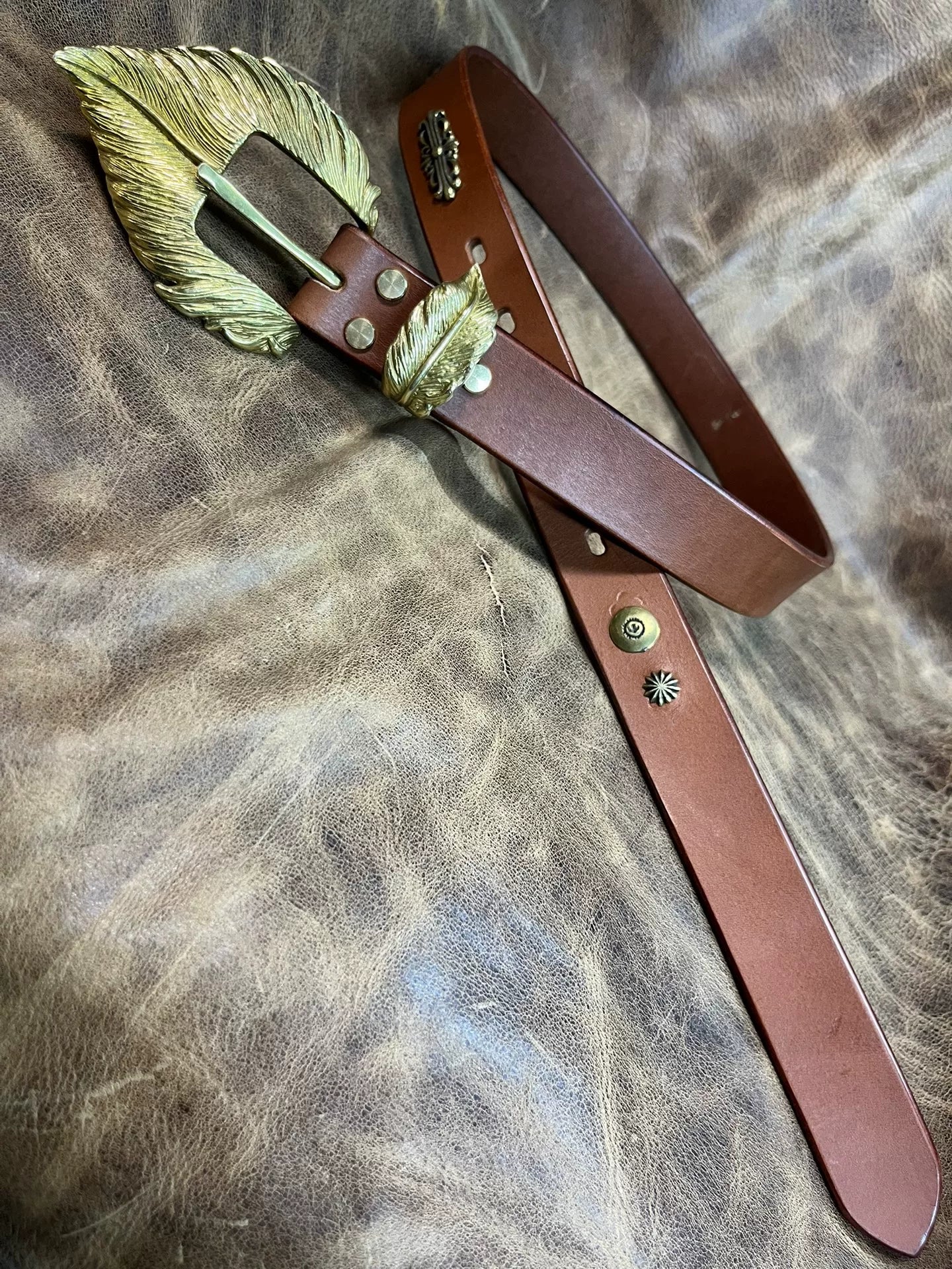 Customized American vintage handmade belt, solid brass belt buckle