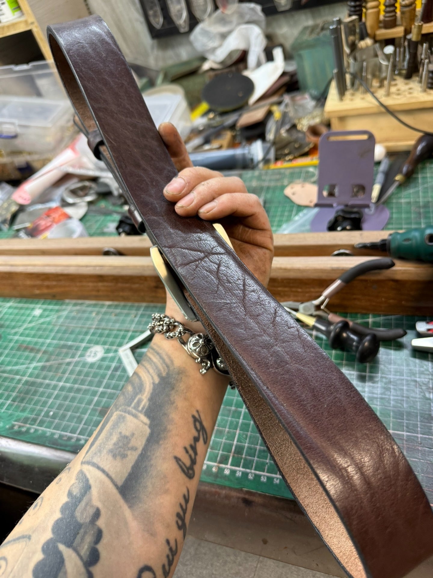 5.5 to 6 mm thick black, brown bison leather handmade