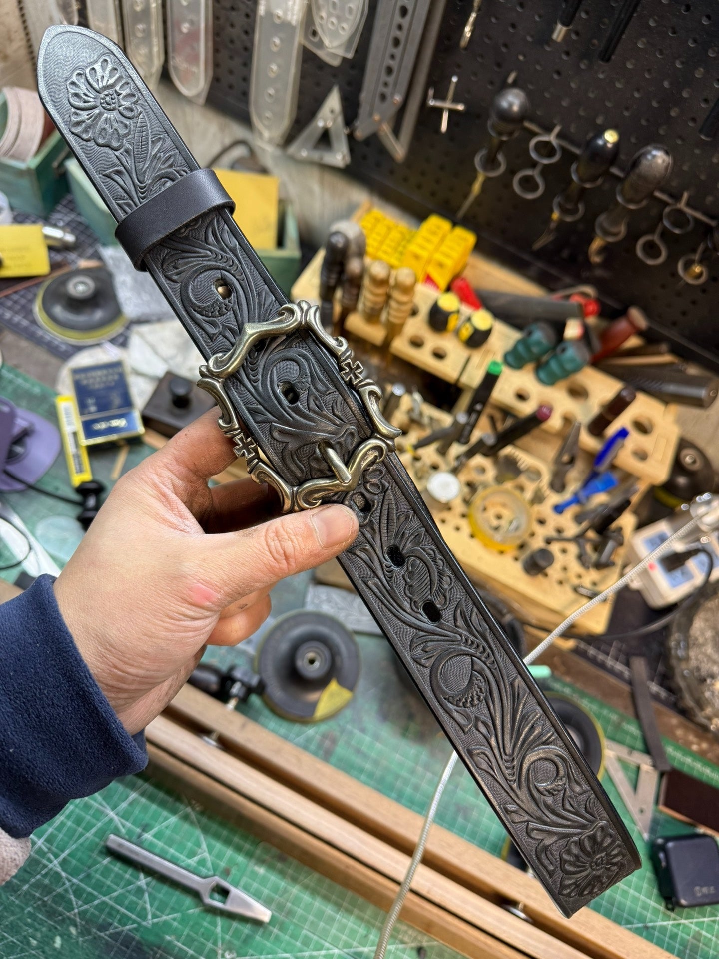 Customized Italian saddle carved handmade belt