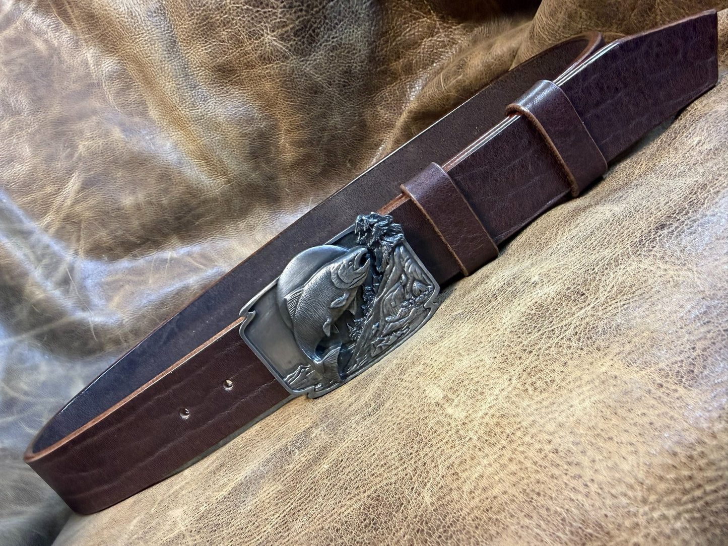 Pre-Owned Tin Plate Buckle with Coffee Buffalo Leather