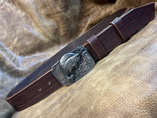 Pre-Owned Tin Plate Buckle with Coffee Buffalo Leather