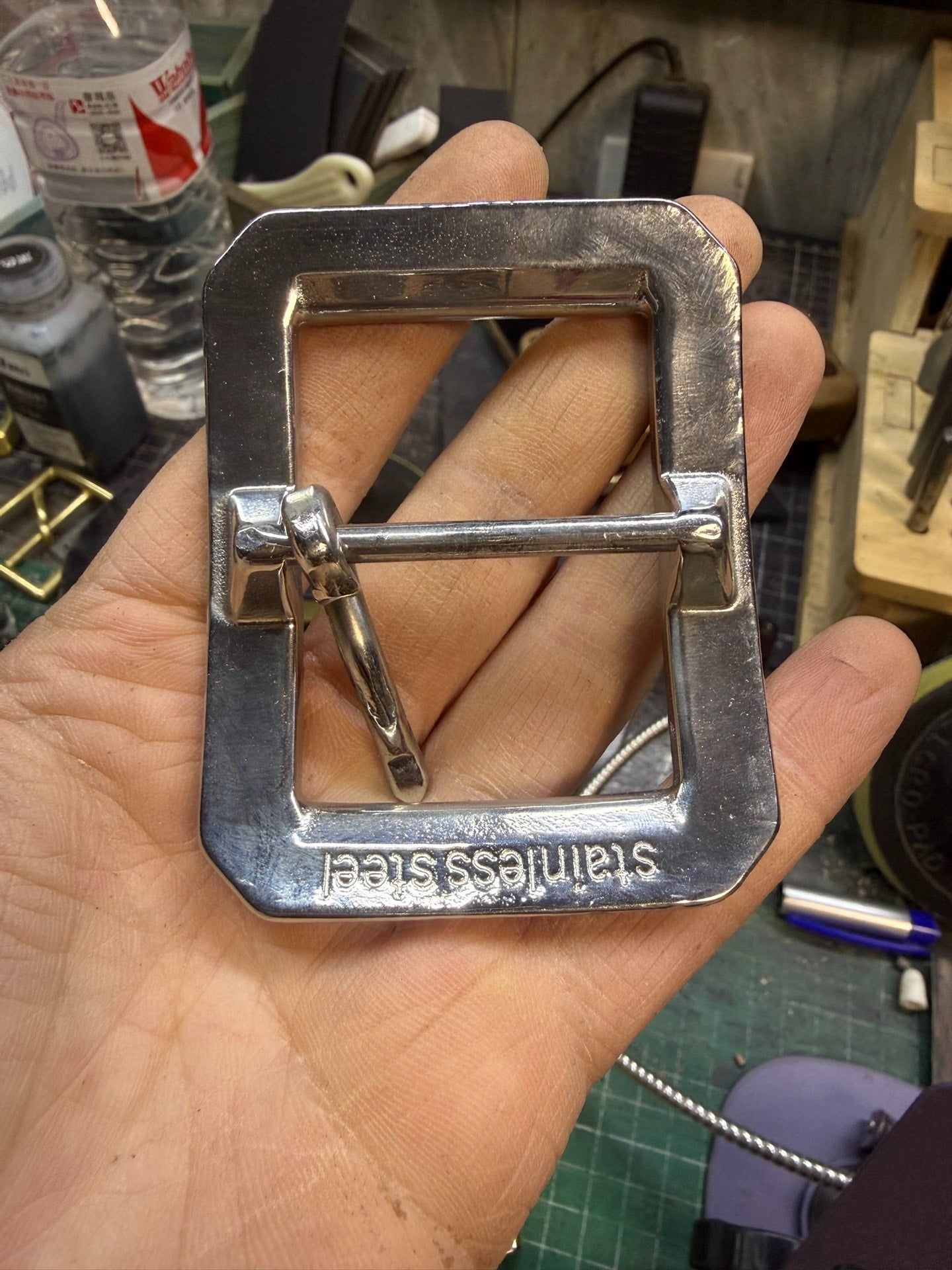 Larger and wider stainless steel hand-hammered belt buckle