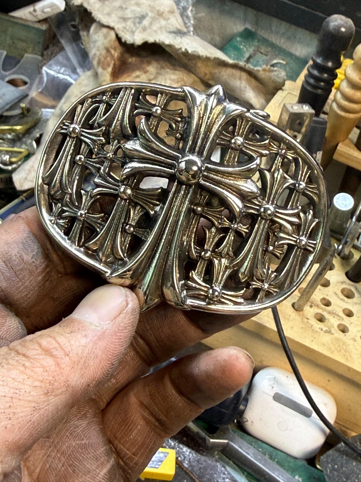 Chrome-Heart Tomb Buckle — In Stock, Solid White Bronze, Hand-Polished