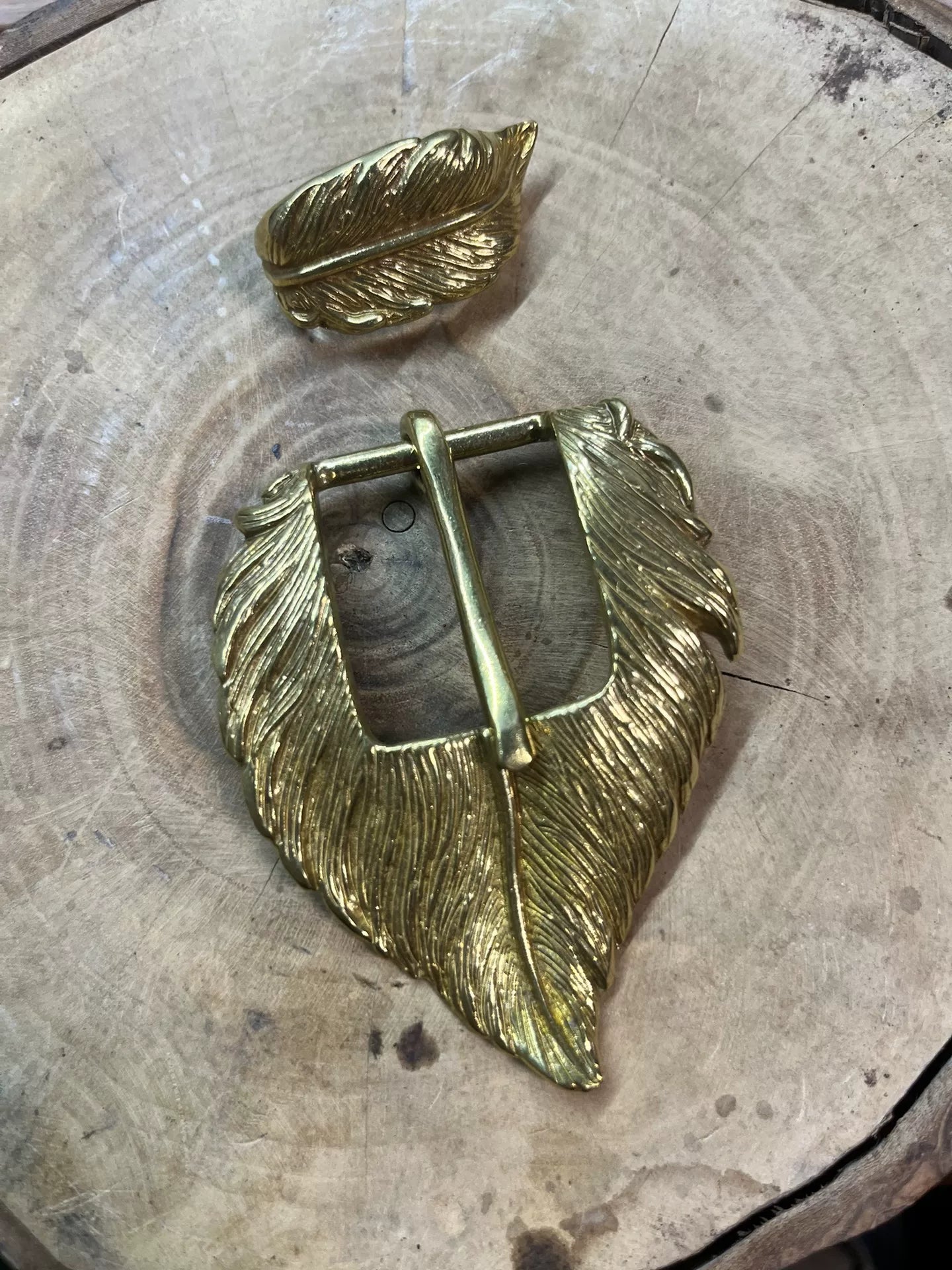 Pure copper new belt buckle feather two sets of pin buckle leaf bel…