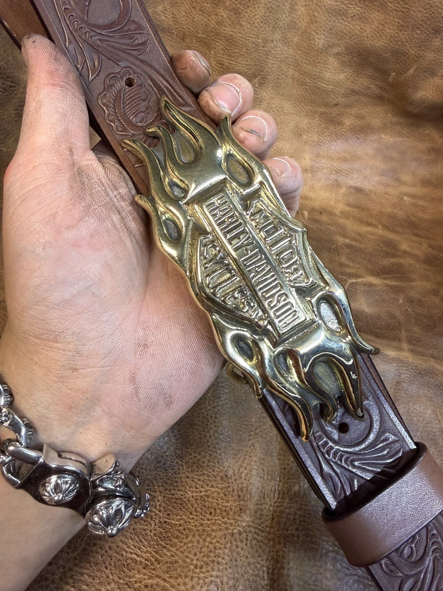 Solid Pure Brass Harley Harley Flame Smooth Buckle Handmade Belt Cu…