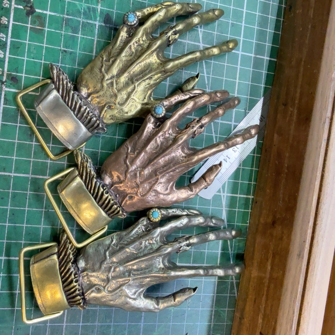 Large lengthened pure copper ghost claw belt buckle, retro style