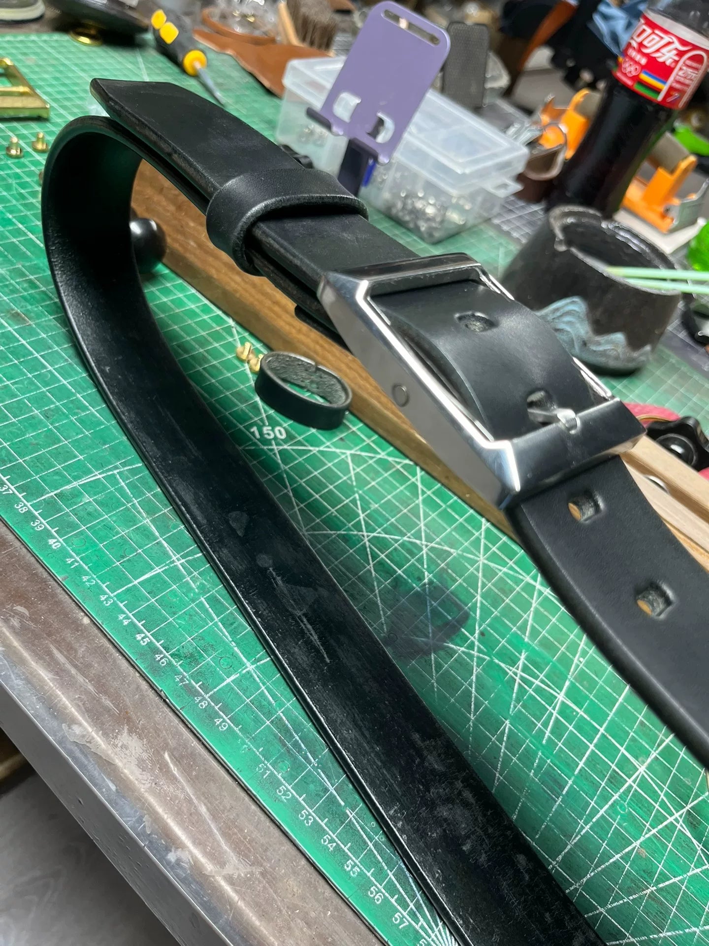 Meian handmade belt, imported from Meian. Black, business casual belt