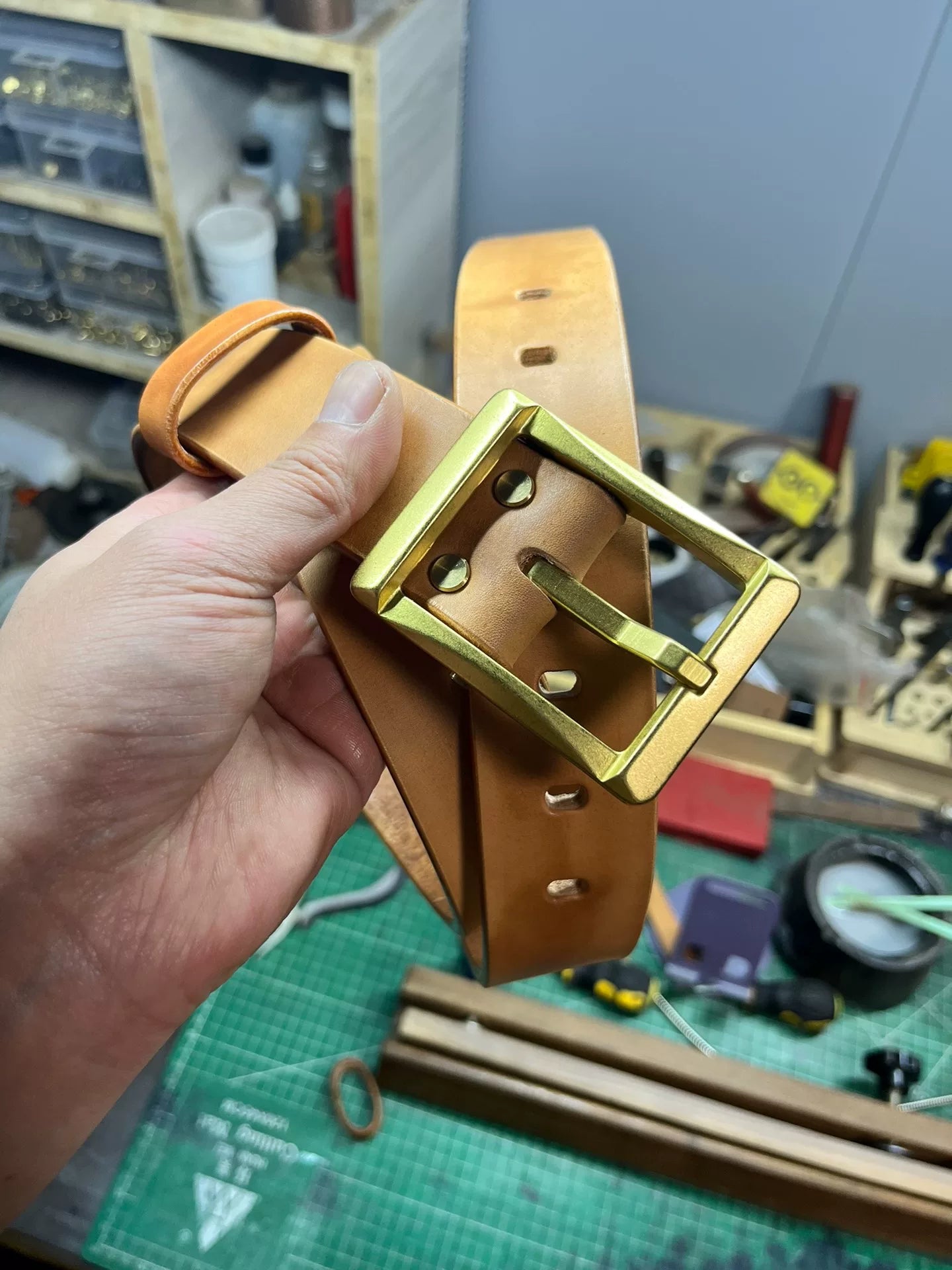 Meian's handmade belts are customized. Before delivery