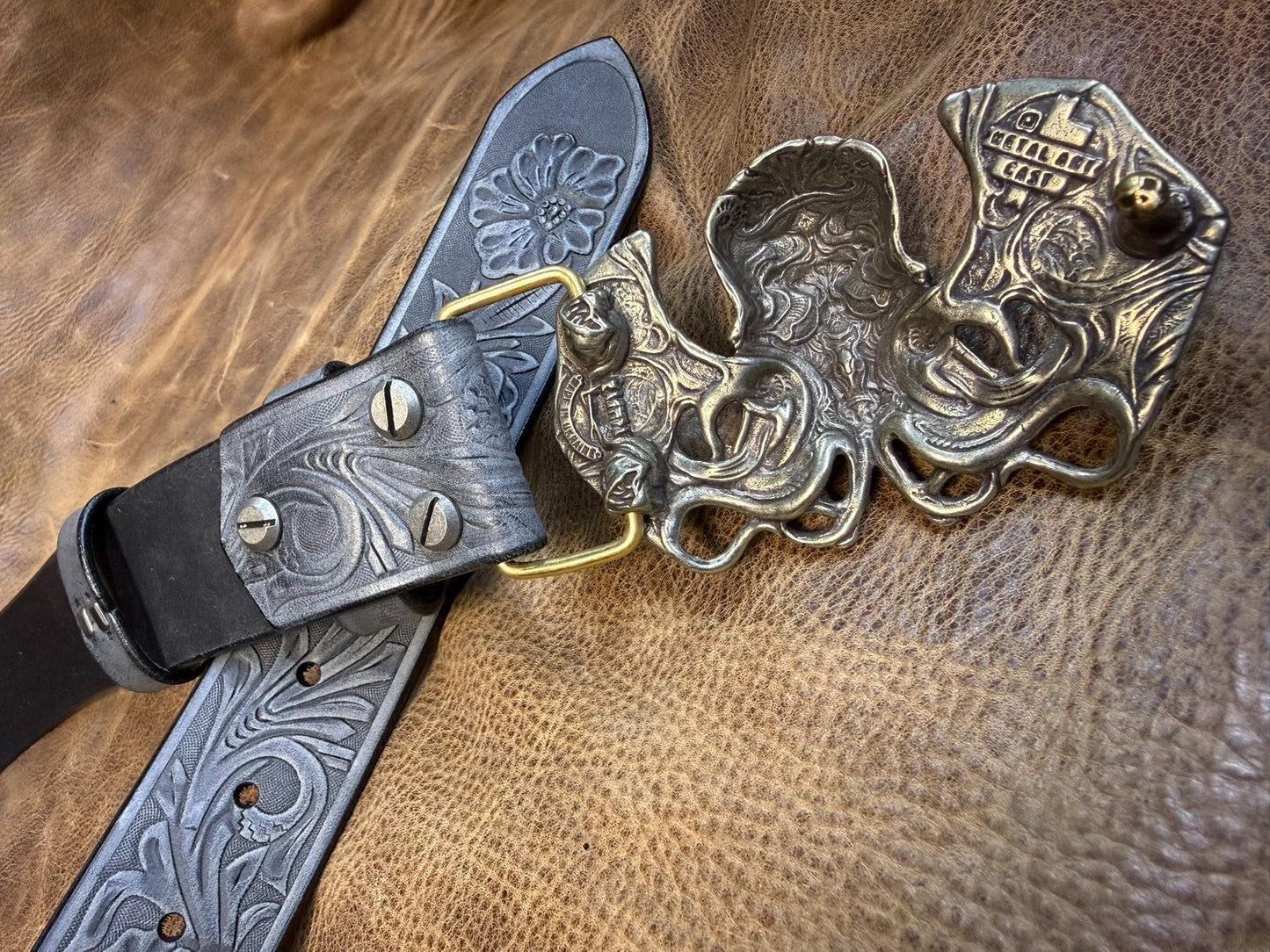The Italian horse-rein carved handmade belt is custom-made
