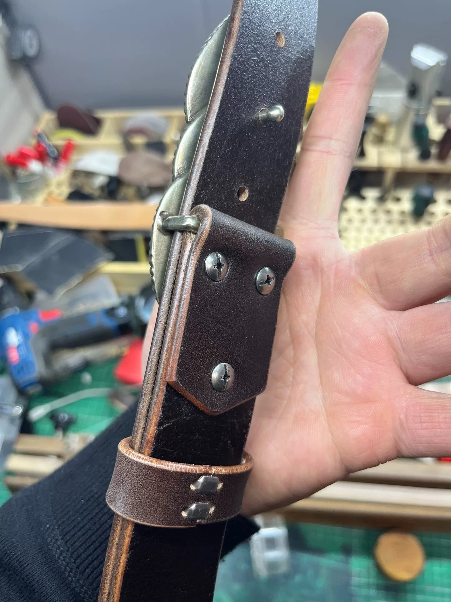 White copper three horseshoe buckle handmade belt