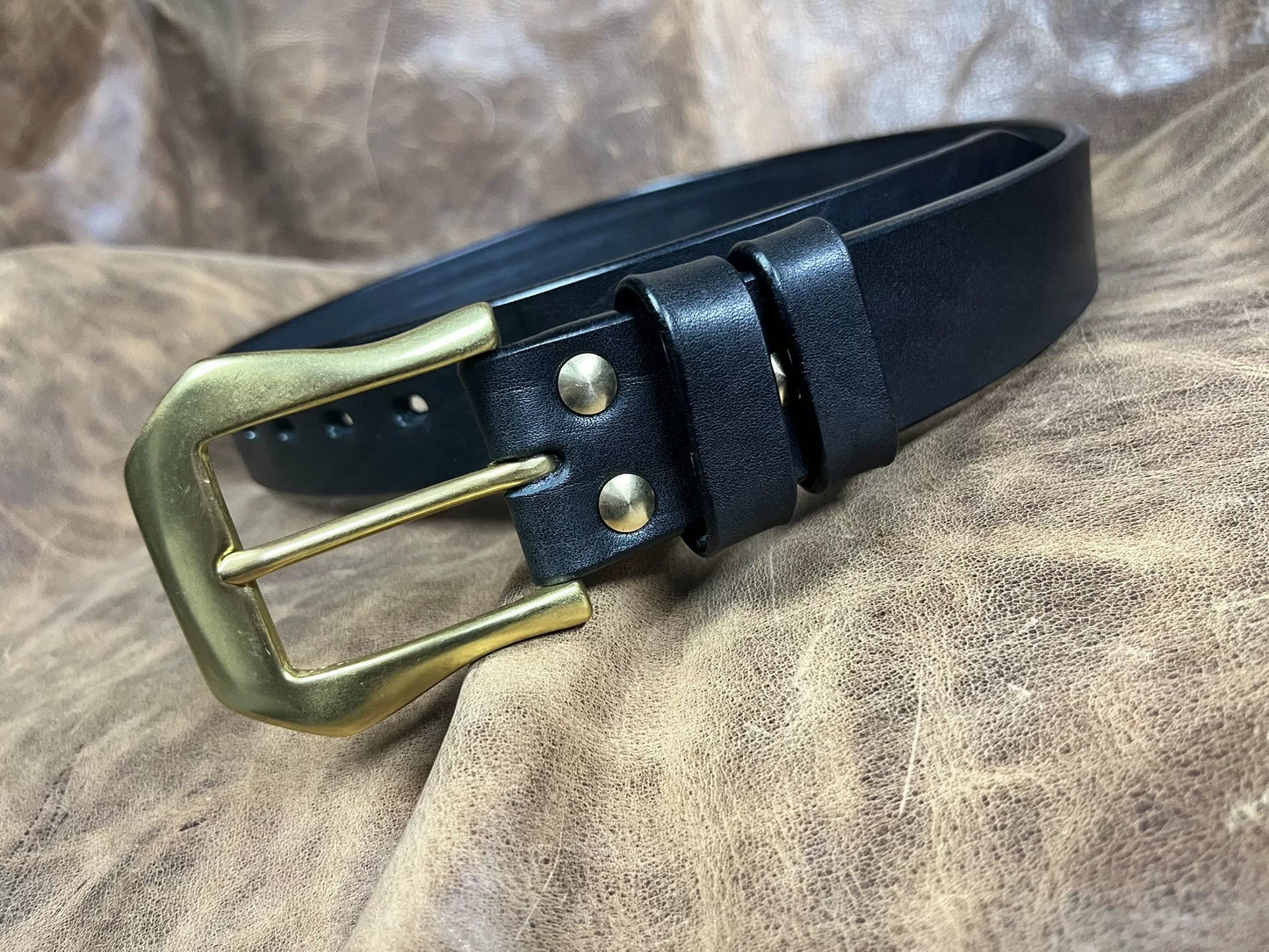 Black dyed bison leather handmade belt imported from North America