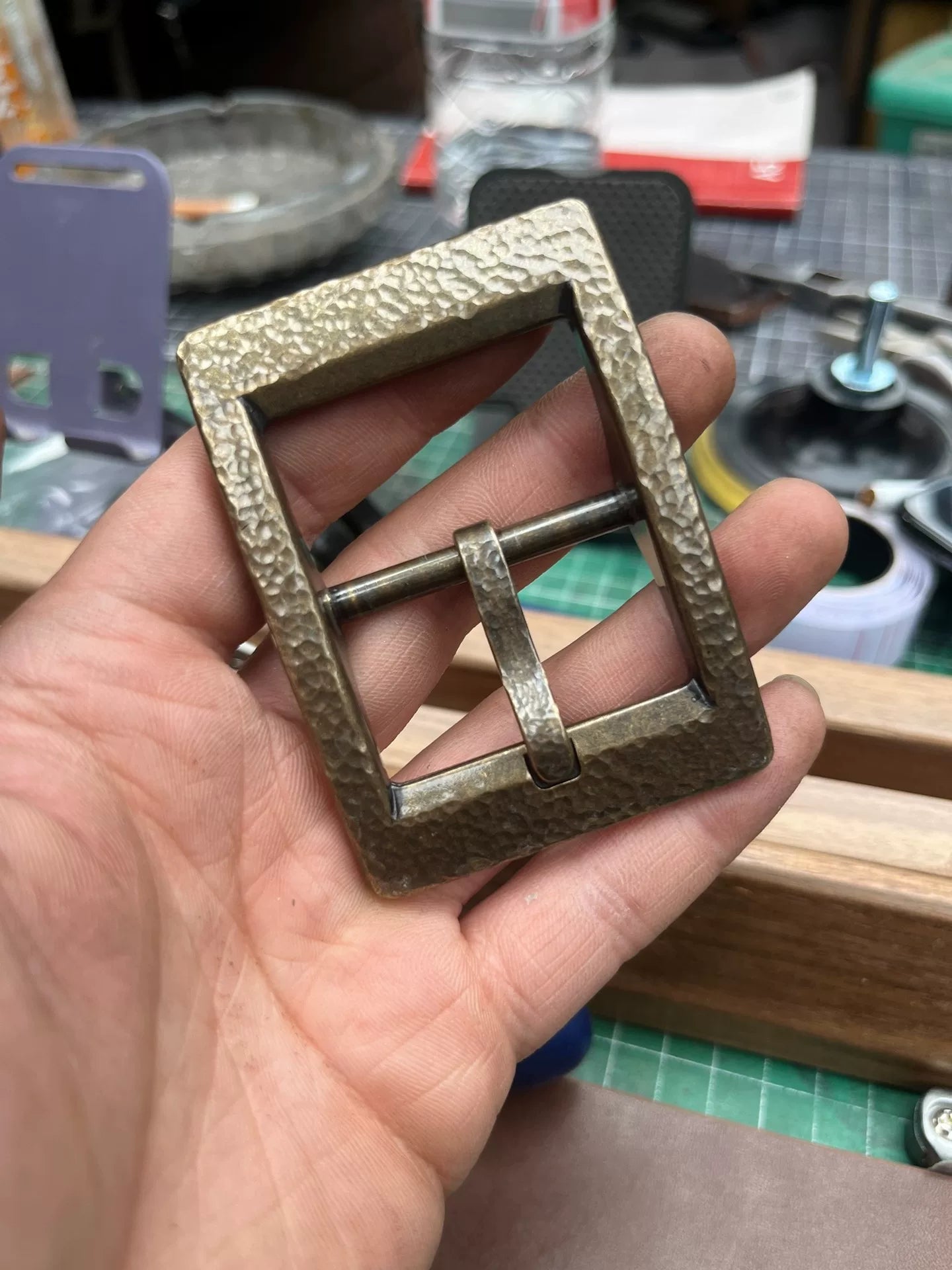Solid copper vintage handmade hammered belt buckle