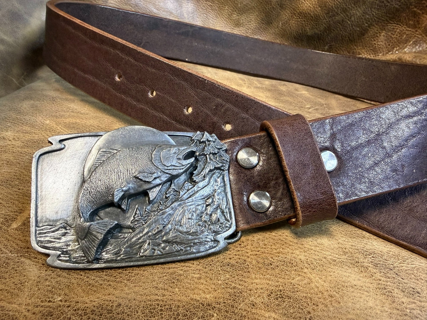 Pre-Owned Tin Plate Buckle with Coffee Buffalo Leather
