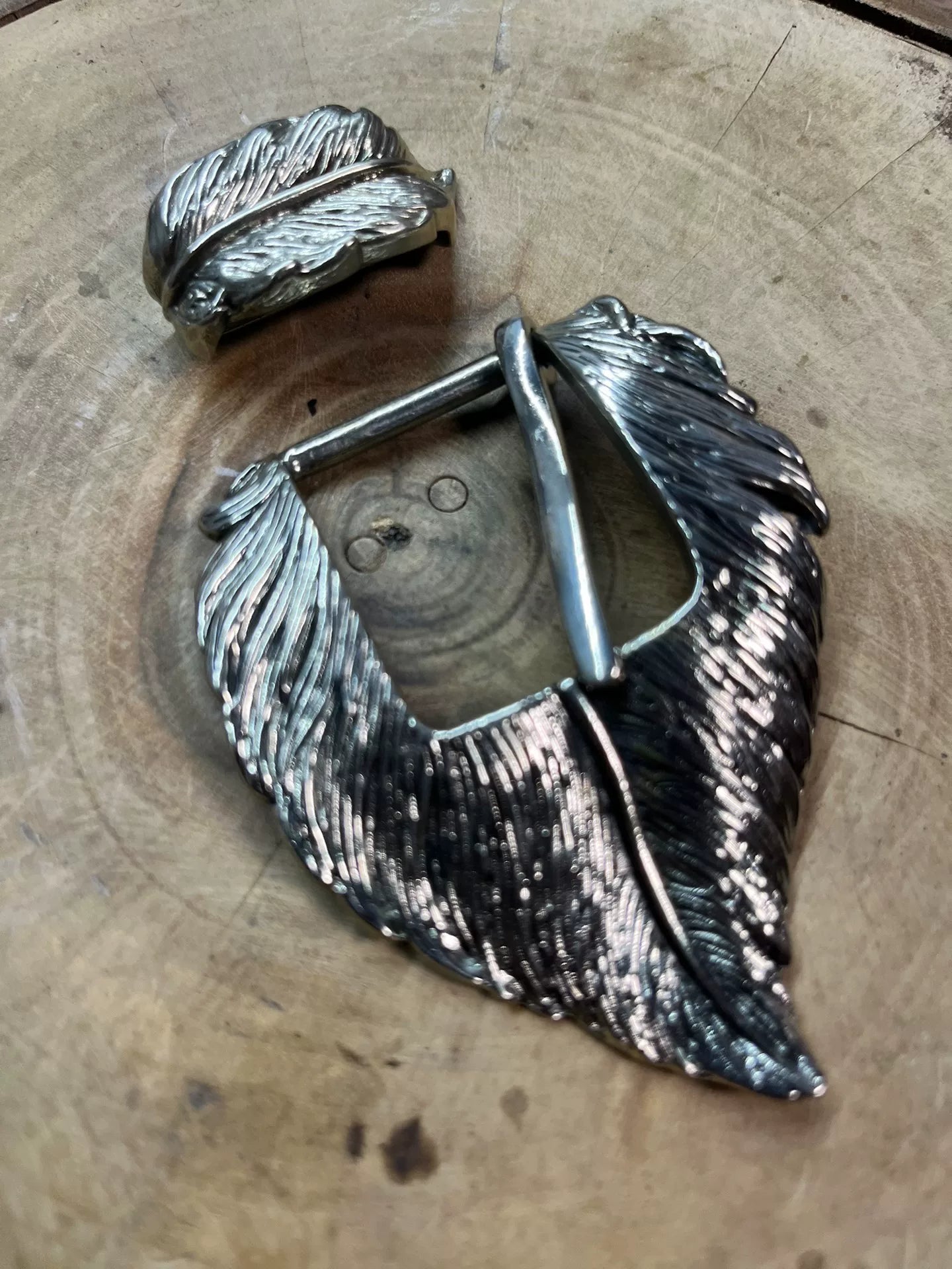 Pure copper new belt buckle feather two sets of pin buckle leaf bel…
