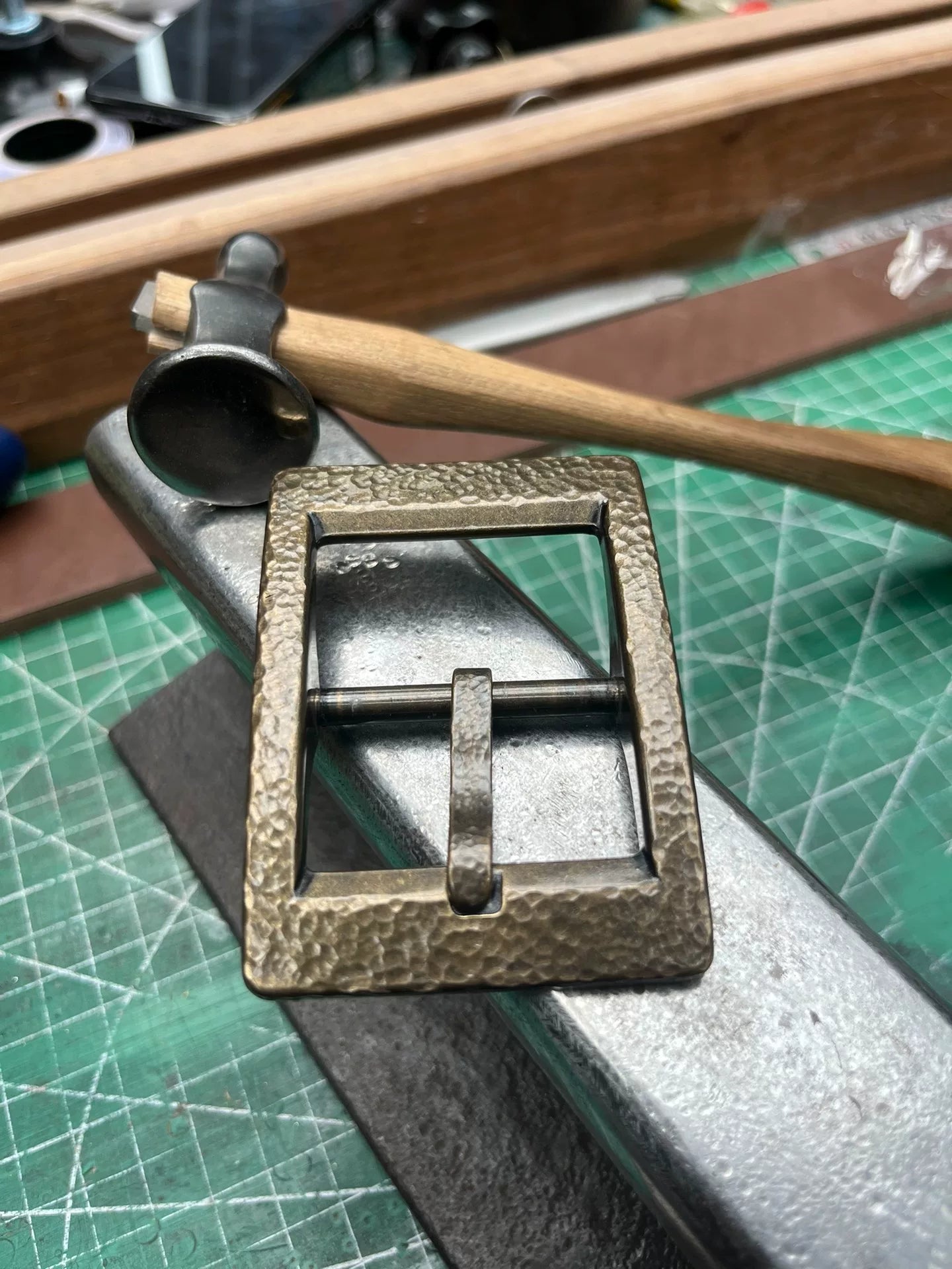 Solid copper vintage handmade hammered belt buckle