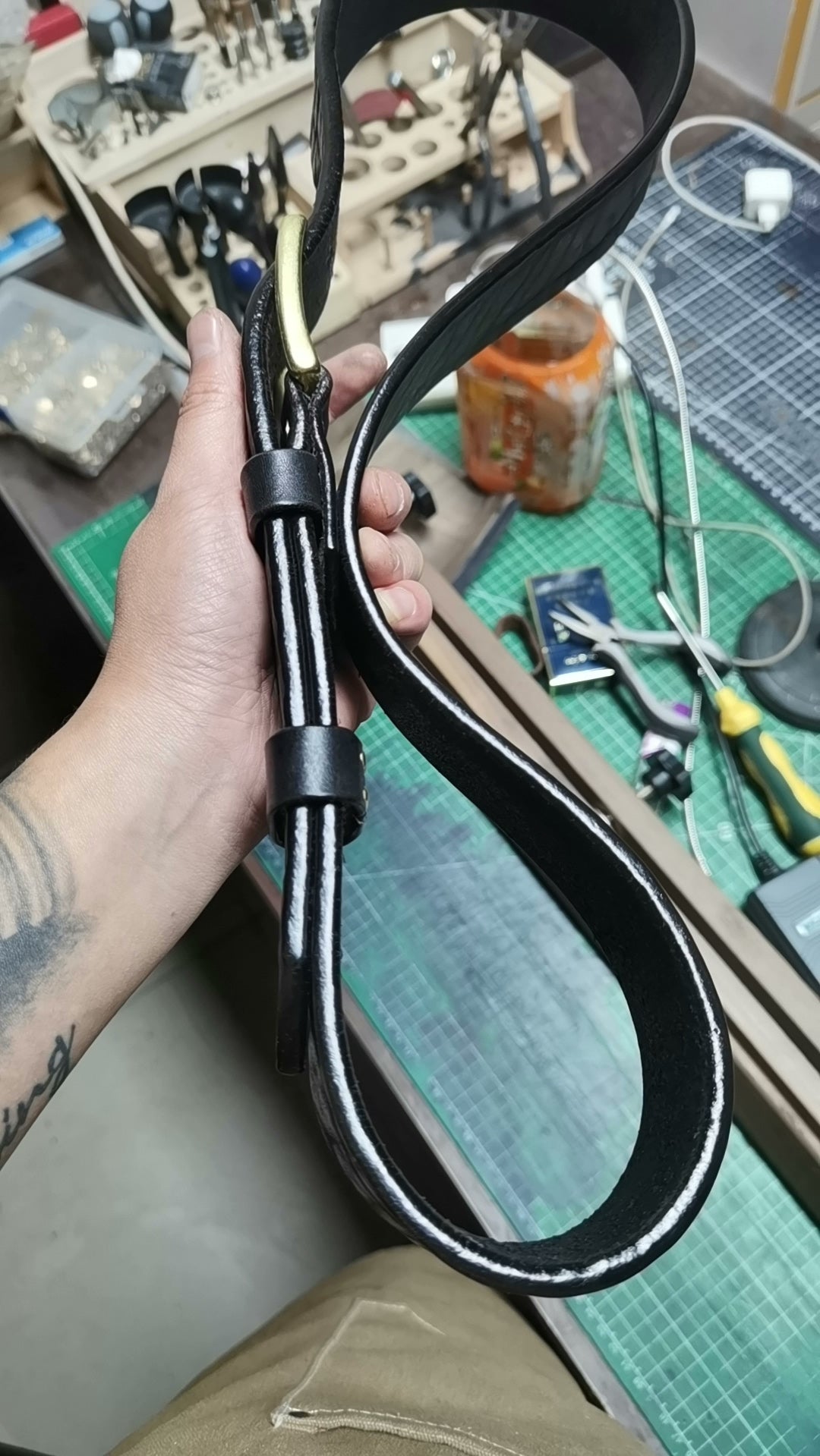 Black dyed bison leather handmade belt imported from North America