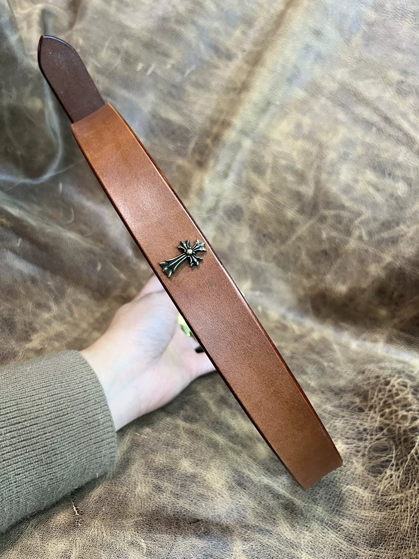 Customized American vintage handmade belt, solid brass belt buckle