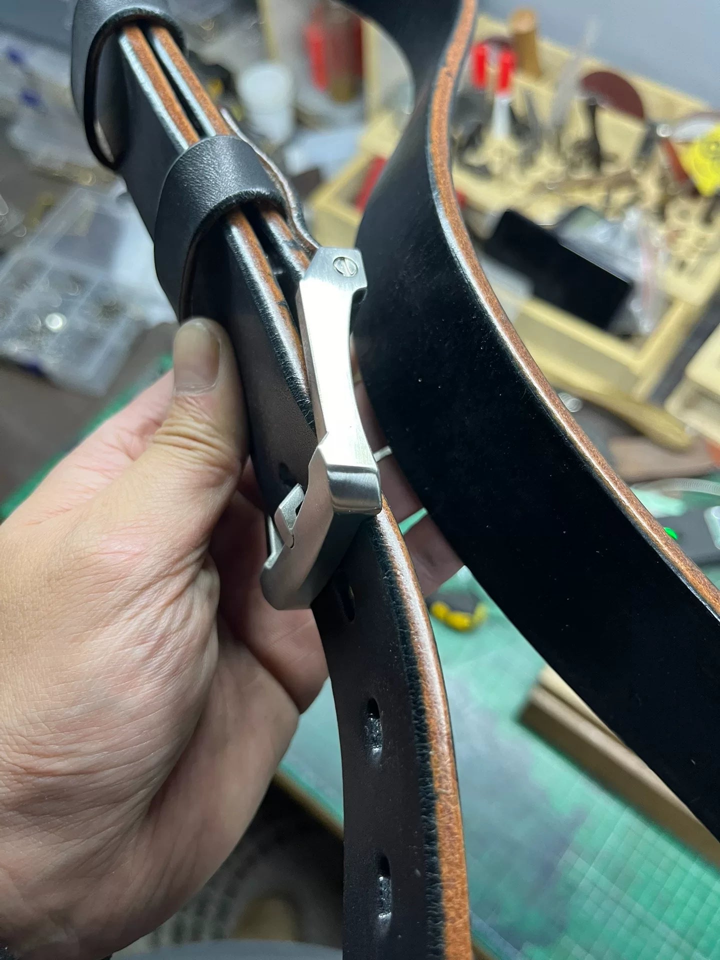 5.5mm thick Japanese Tochigi Shonan back leather belt with handmade…