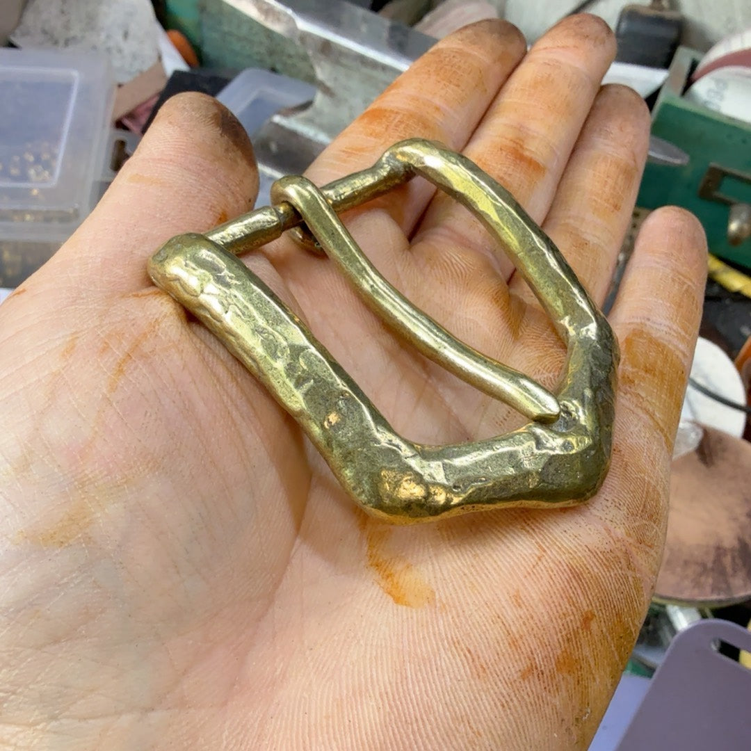 Solid brass faceted belt buckle, made using the lost wax method