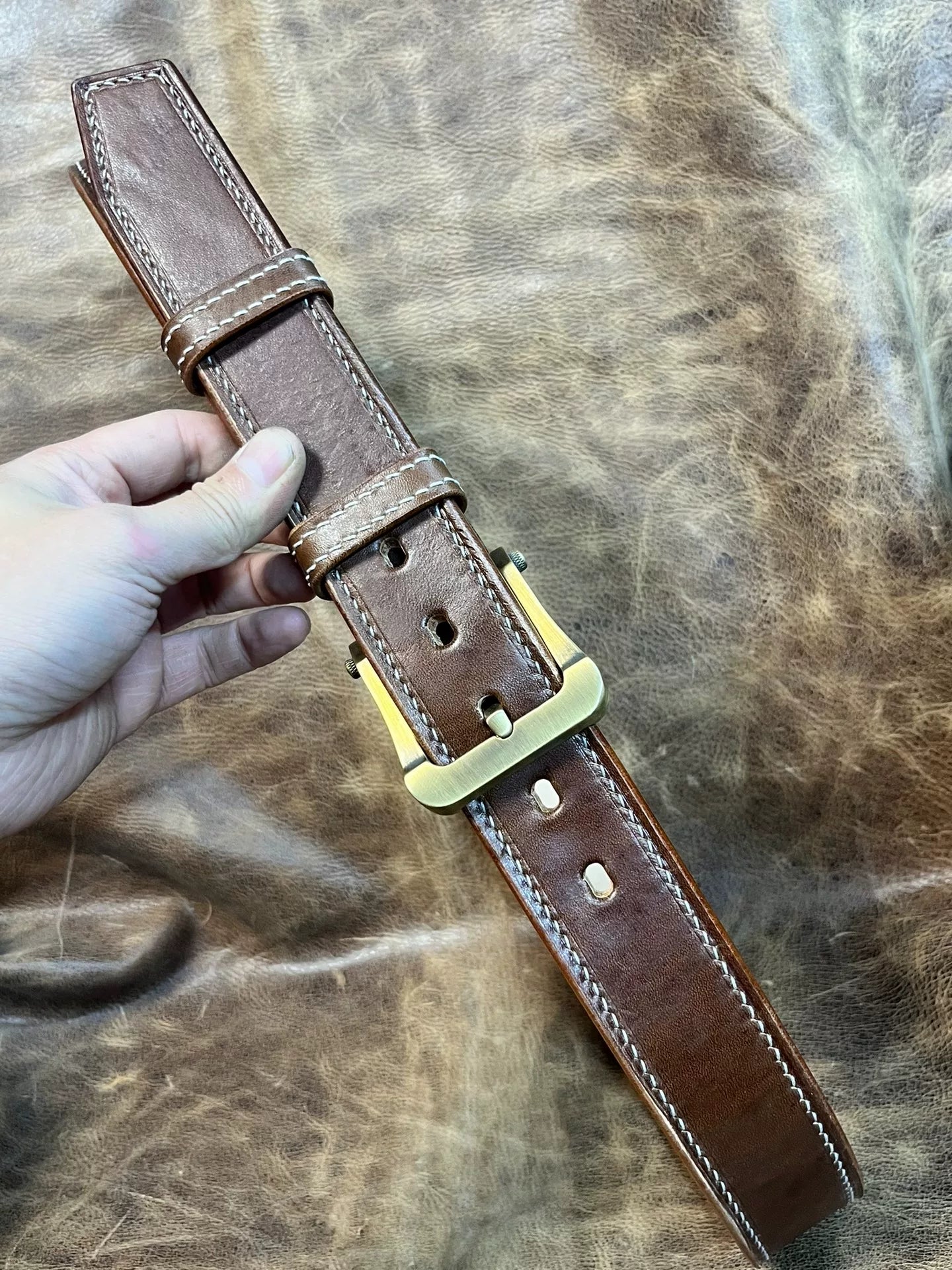 7mm thick double-layer hand-stitched cordovan leather handmade belt…