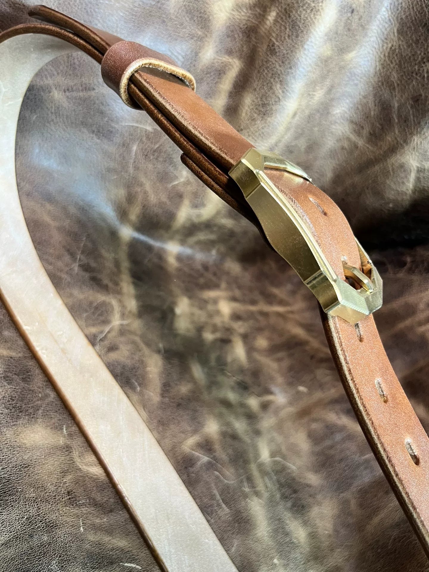 JF full-grain caramel brown bridle leather with authentic West Wind…