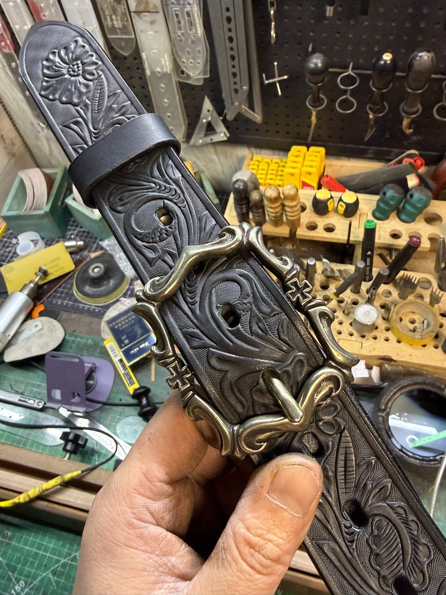 Customized Italian saddle carved handmade belt
