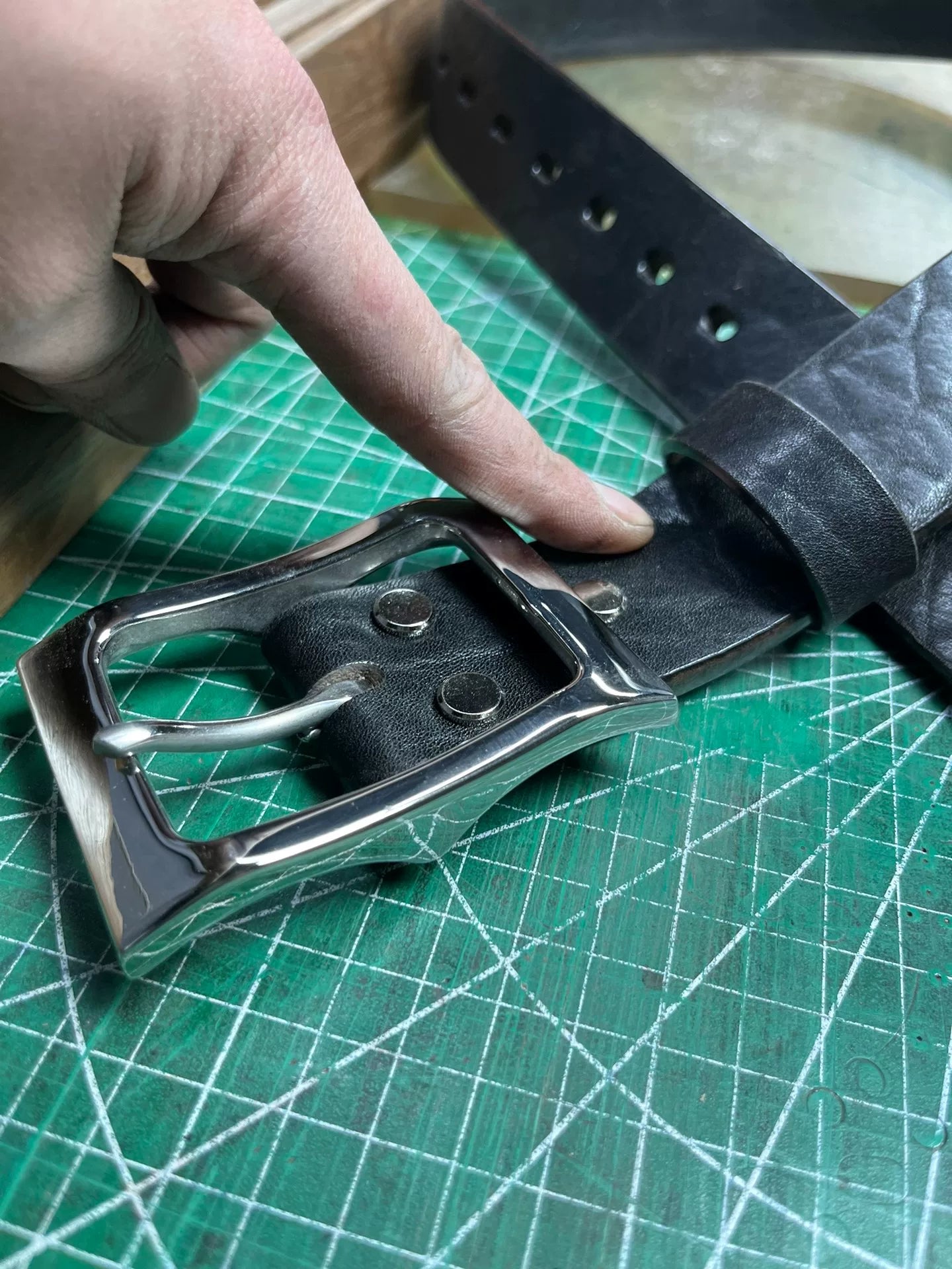 Black dyed bison leather handmade belt imported from North America