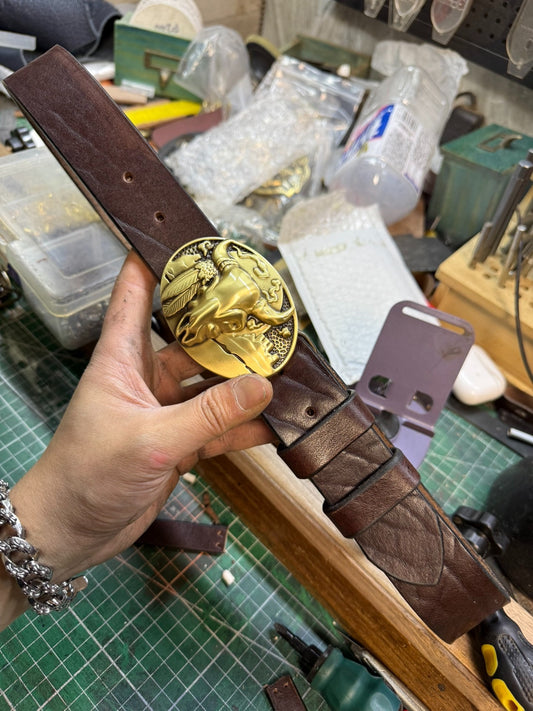 6 mm thick black bison leather handmade belt