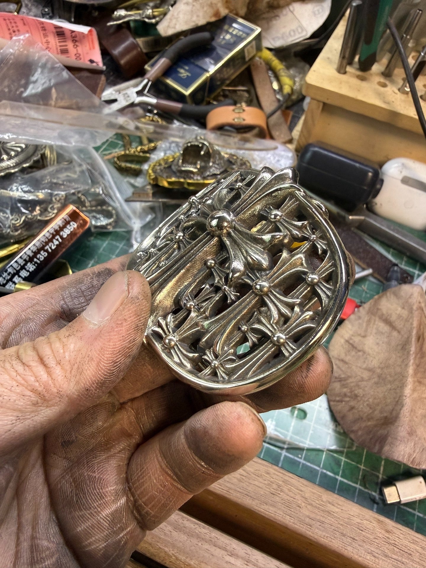 Chrome-Heart Tomb Buckle — In Stock, Solid White Bronze, Hand-Polished