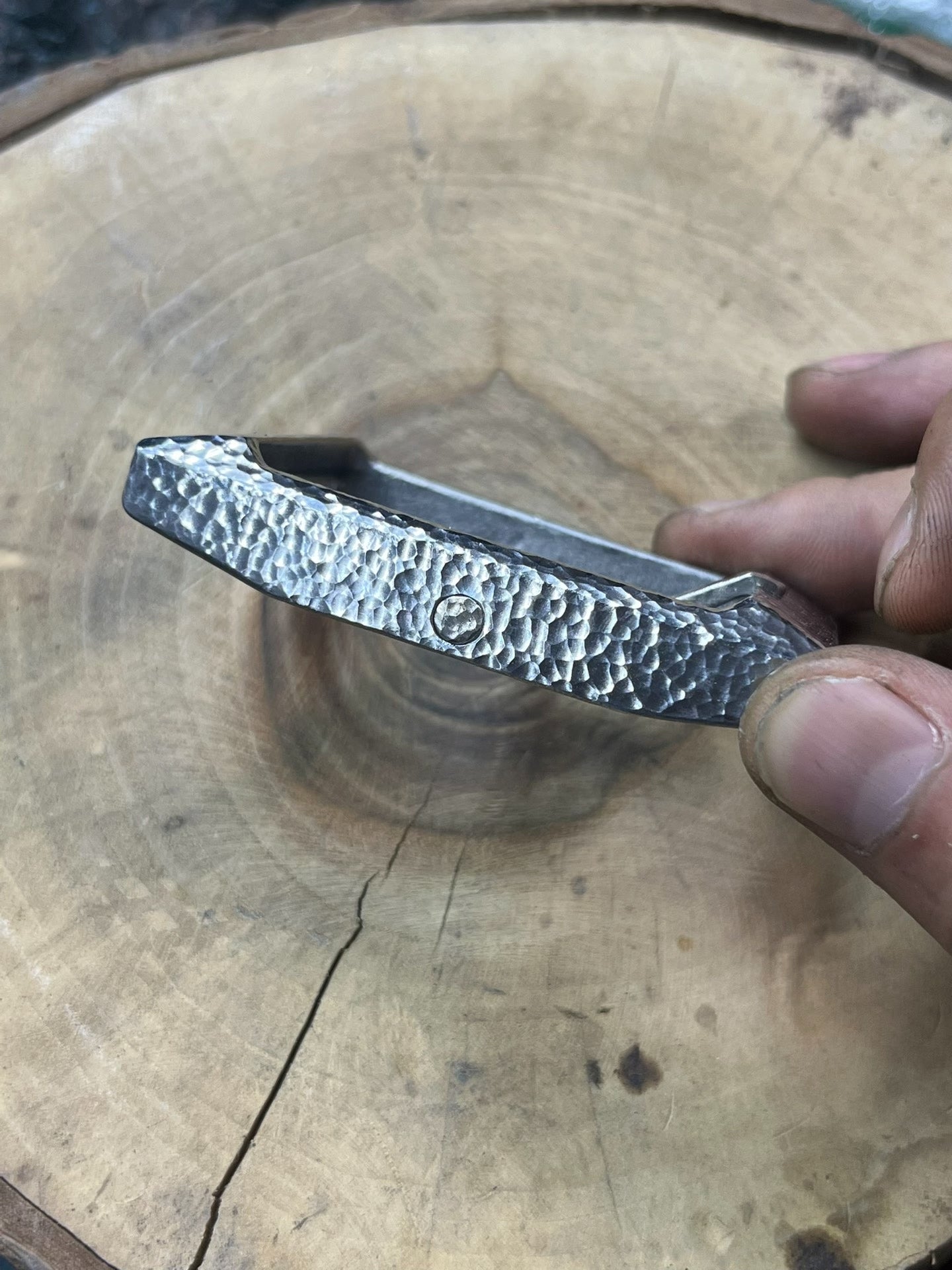 Hammered Stainless Steel Pin-Style Belt Buckle