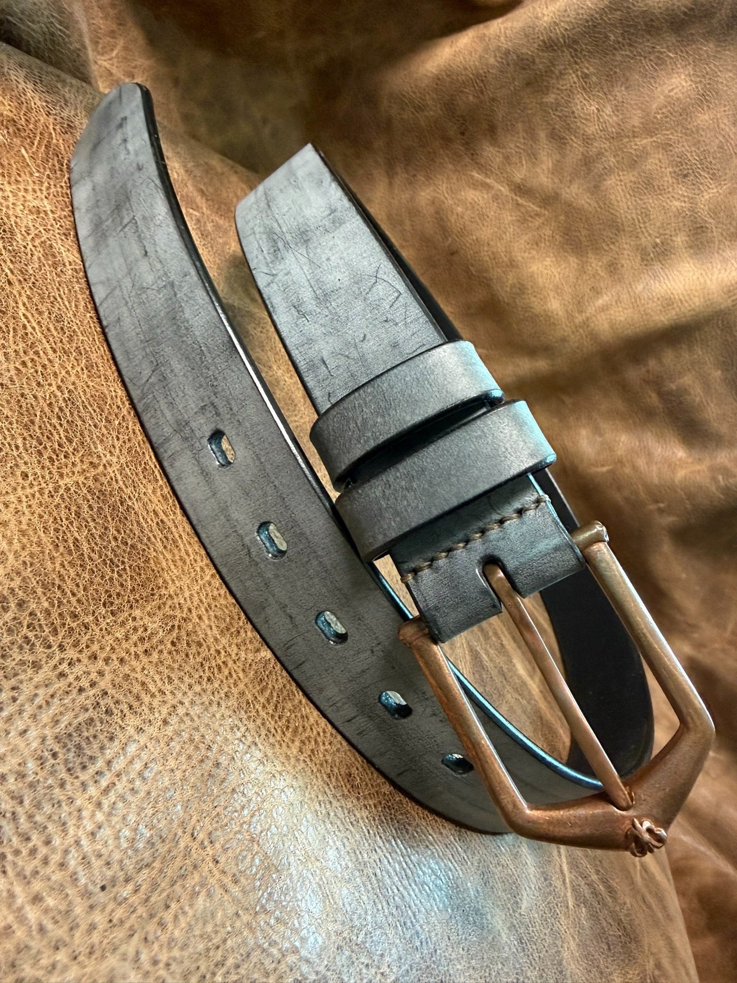 Italian matte wax horse rein leather black dyed handmade belt