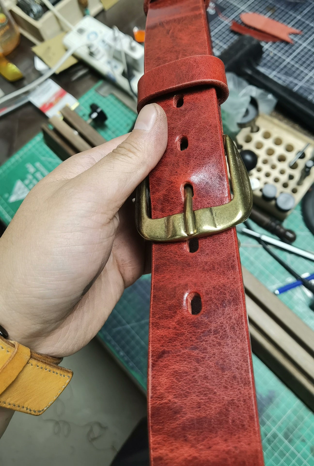 Retro imported Horwen style waxed leather belt strip